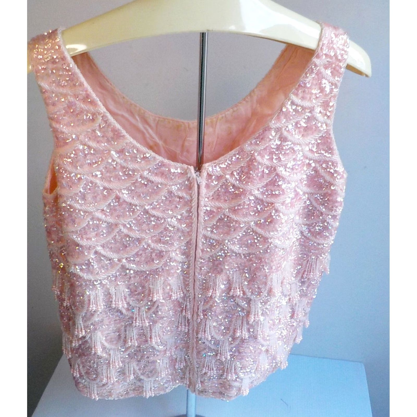 J Brand VTG Unbranded Shirt 38 Pink Beaded Sleeveless Blouse 100% Wool Hong Kong Womens Eveningwear Size XS / US 0-2 / IT 36-38 - 4 Thumbnail