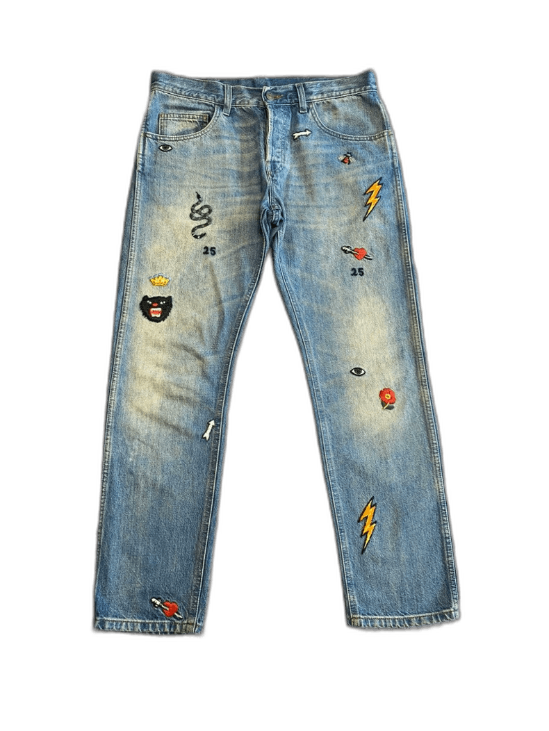 Gucci GUCCI Blue Patterned Straight Jeans Size 32-2506 Size US 32 / EU 48 - 1 Thumbnail