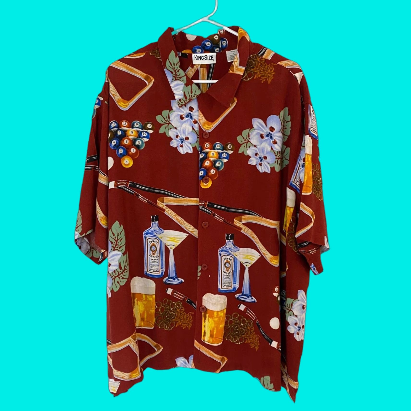 Vintage VINTAGE KINGSIZE Hawaiian Shirt 3X Red Mens Short Sleeve Button-Up Collared Billiards & Booze Theme Size US XXL / EU 58 / 5 - 1 Thumbnail