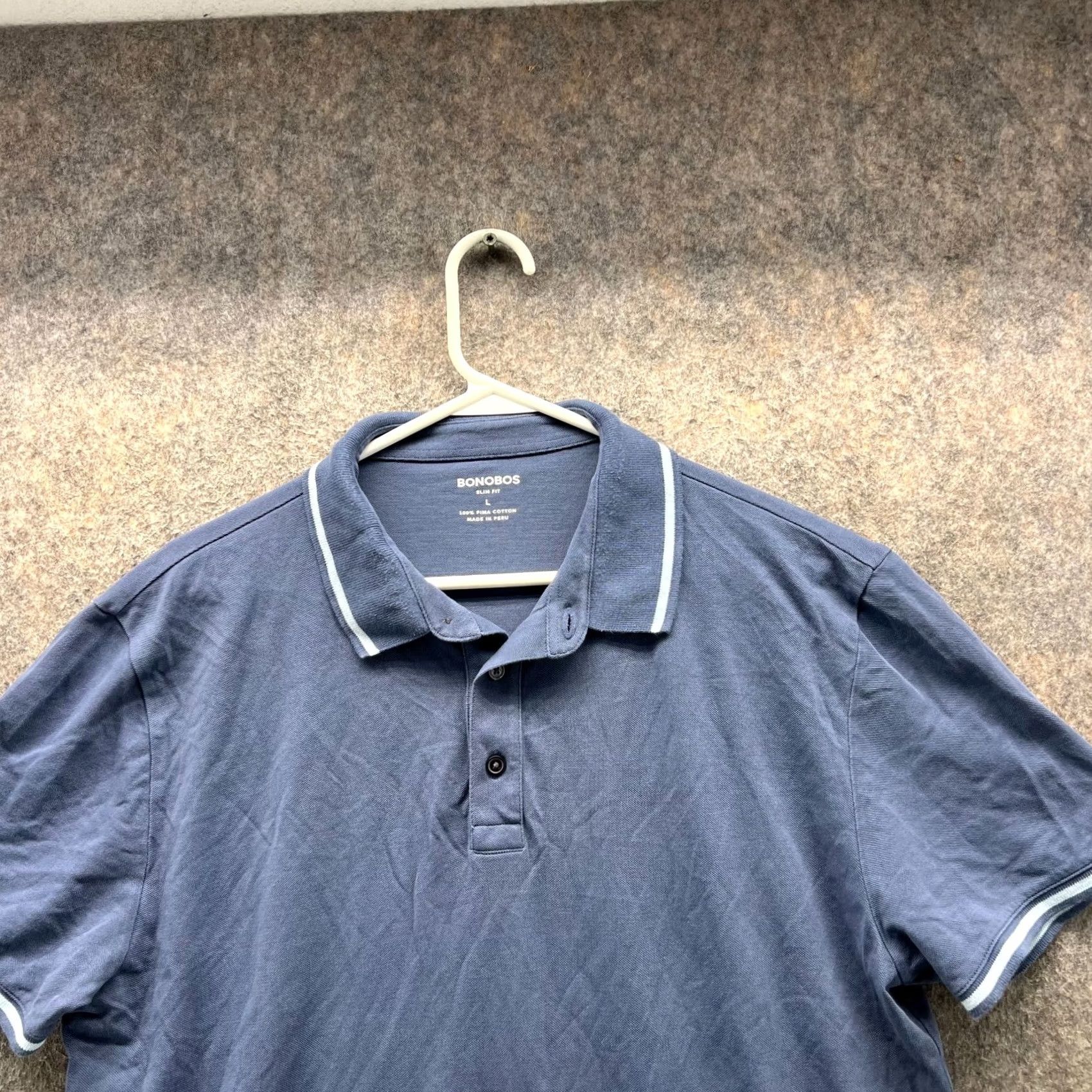 Bonobos Bonobos Polo Shirt Men Large Heather Blue Casual Pima Cotton Slim Fit Preppy Polo Shirt Bonobos Blue Short Sleeve 42 in Chest Slim Fit Vintage Men Size US L / EU 52-54 / 3 - 3 Thumbnail