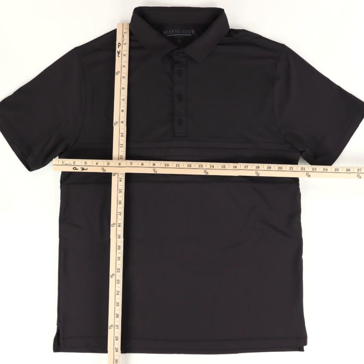 Vintage Matte Grey Polo Shirt Black Men's L Shirt 4 Button High Stretch Polyester Solid Adult Mens Size US L / EU 52-54 / 3 - 3 Thumbnail