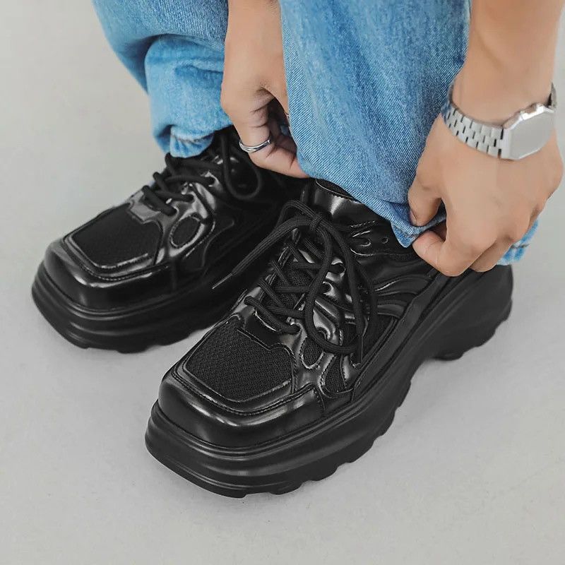 image of Streetwear Platform Casual Black Pu Leather Boots Sneakers, Men's (Size 10)