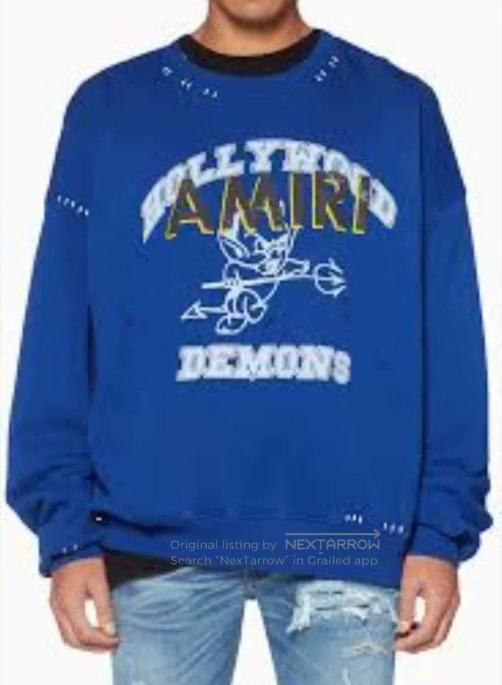 Amiri Amiri Little Devil Distressed Hoodie Blue Size US M / EU 48-50 / 2 - 1 Thumbnail