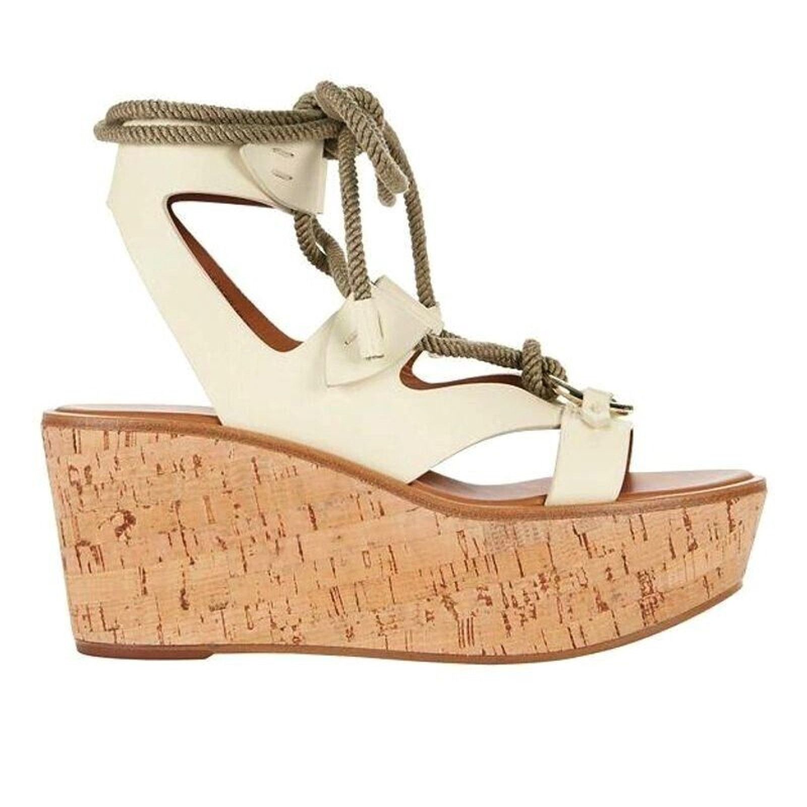 Frye B0 FRYE Dalia White Leather Cork Platform Sandals Shoes 9 M Size US 9 / IT 39 - 3 Thumbnail