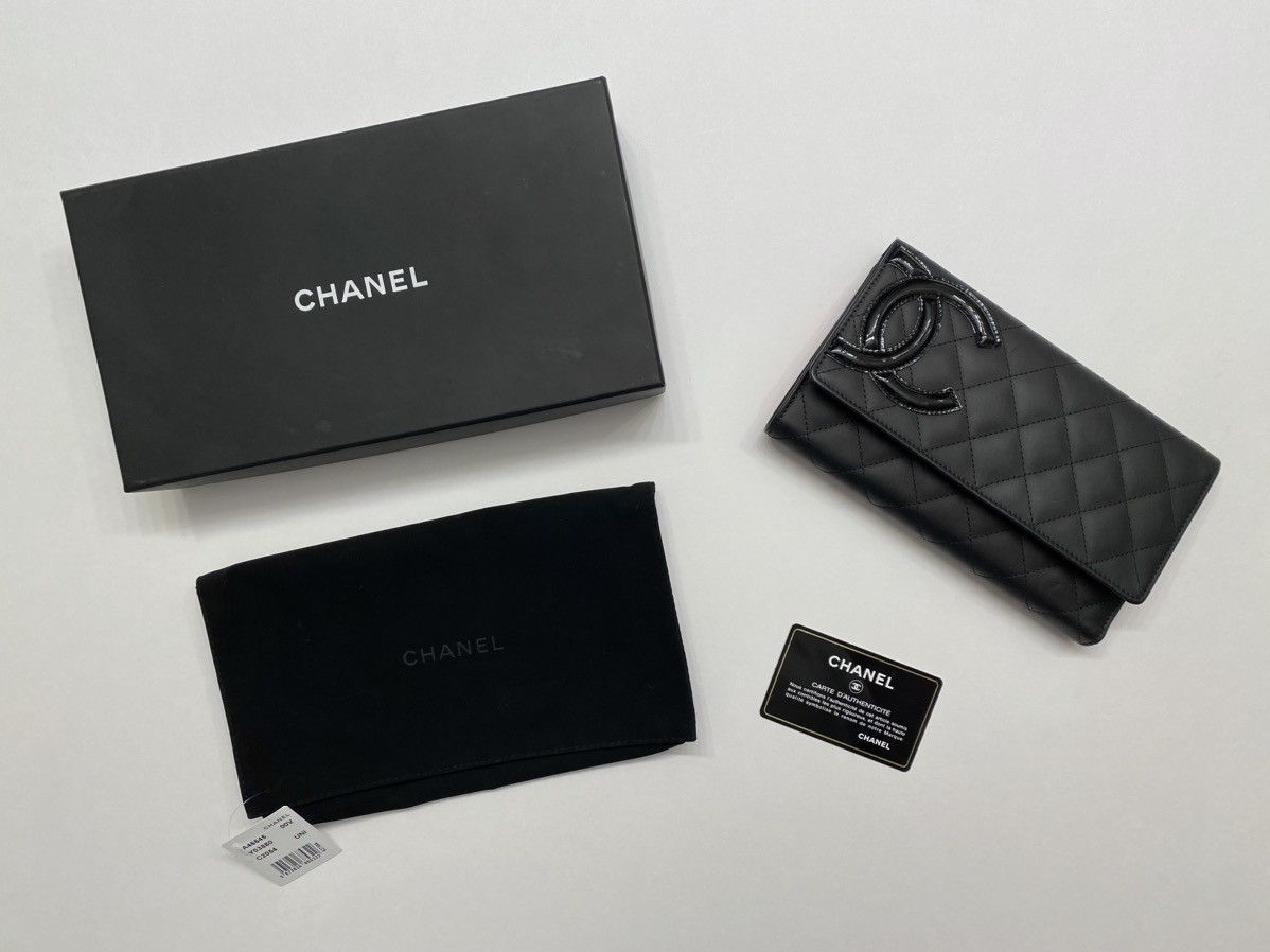 Chanel CHANEL CC Cambon Calf Leather Enamel Black Pink Long Wallet