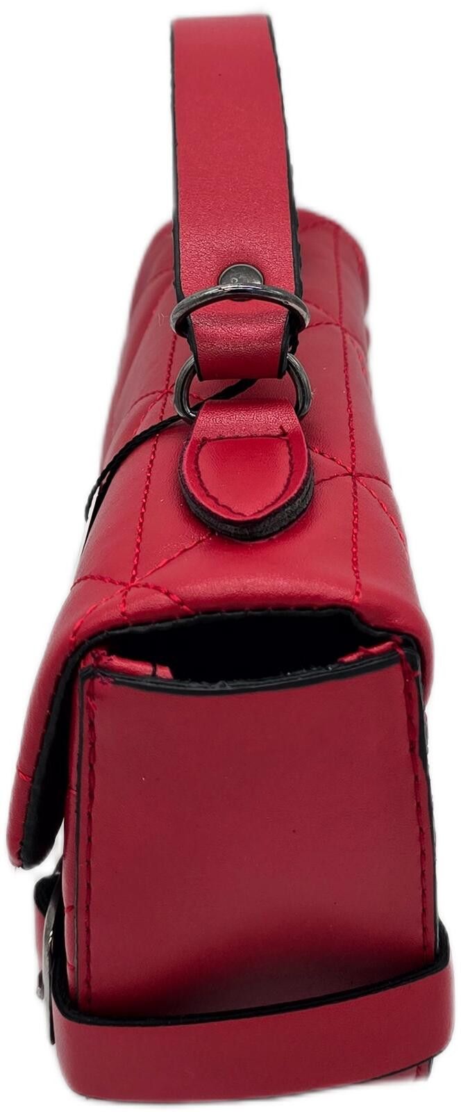 Unknown London Red Quilted Faux Leather Handbag with Silver Buckle Size ONE SIZE - 4 Thumbnail