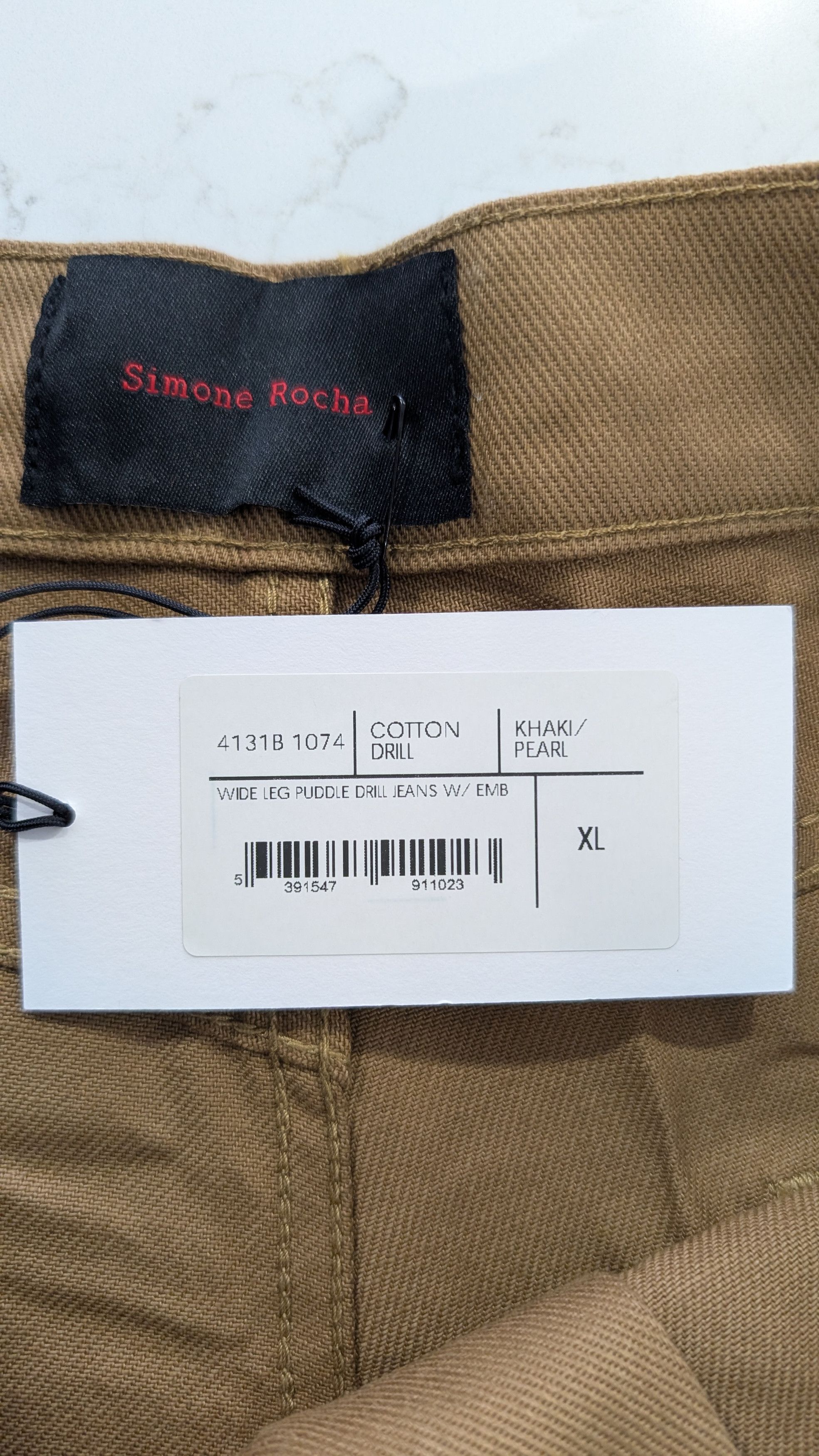 Simone Rocha Simone Rocha Mens Khaki Pearl Embellished Wide Leg Jeans 35 Size US 35 - 5 Thumbnail