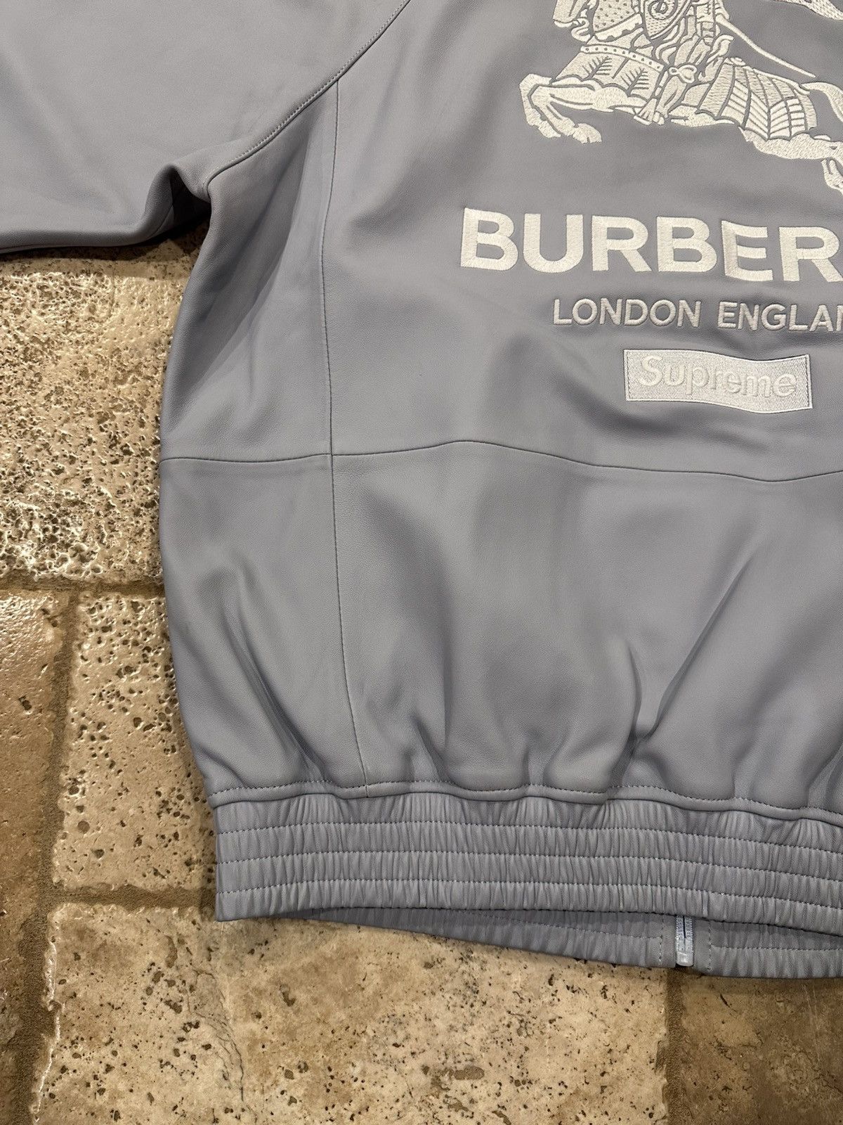 Burberry × Supreme Supreme Burberry Pastel Blue Embroidered Leather Zip Jacket Size US L / EU 52-54 / 3 - 16 Thumbnail