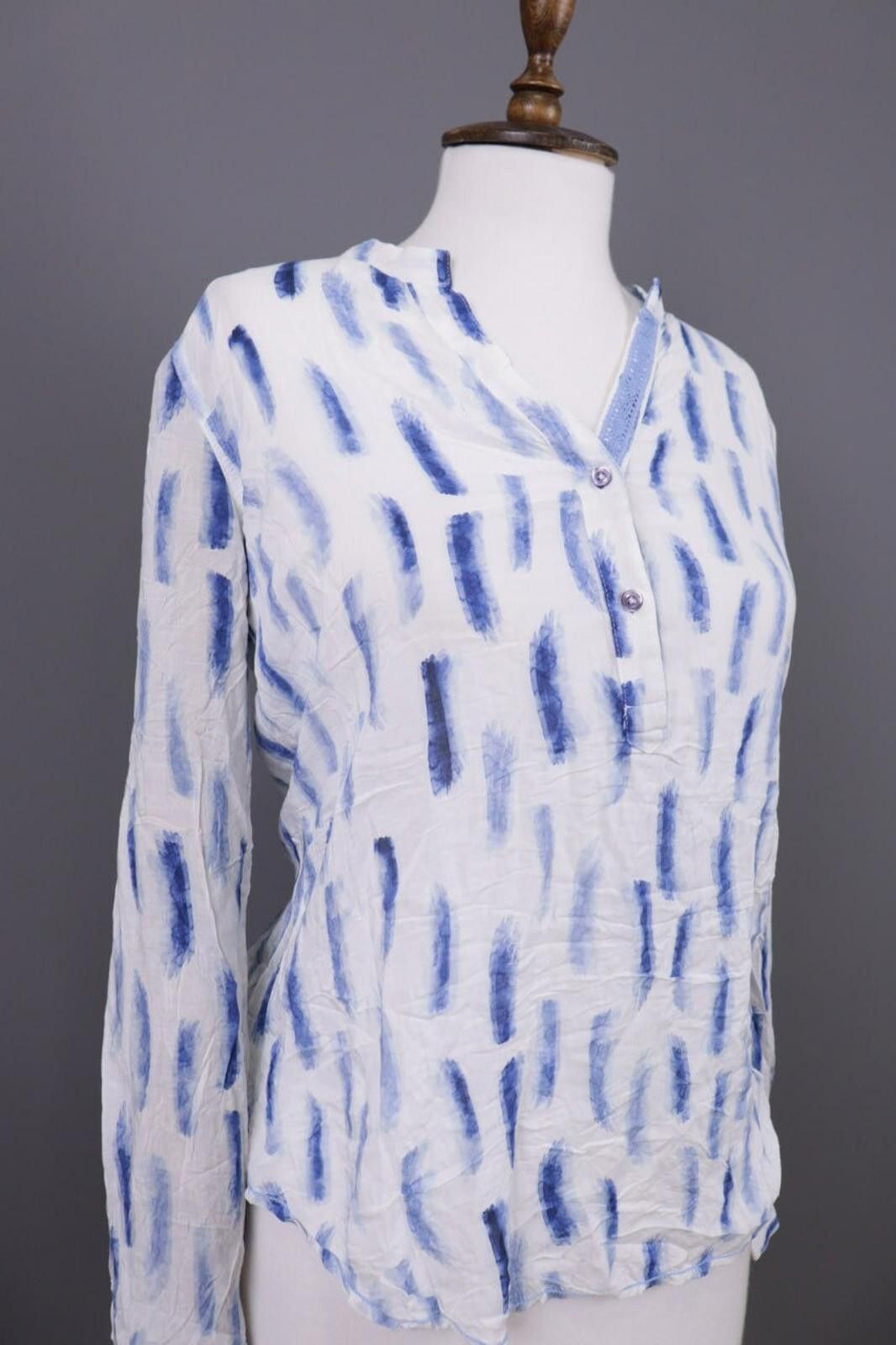 Designer Emily Van Den Bergh White Blue Henley Blouse Shirt Size 38 Size M / US 6-8 / IT 42-44 - 5 Thumbnail
