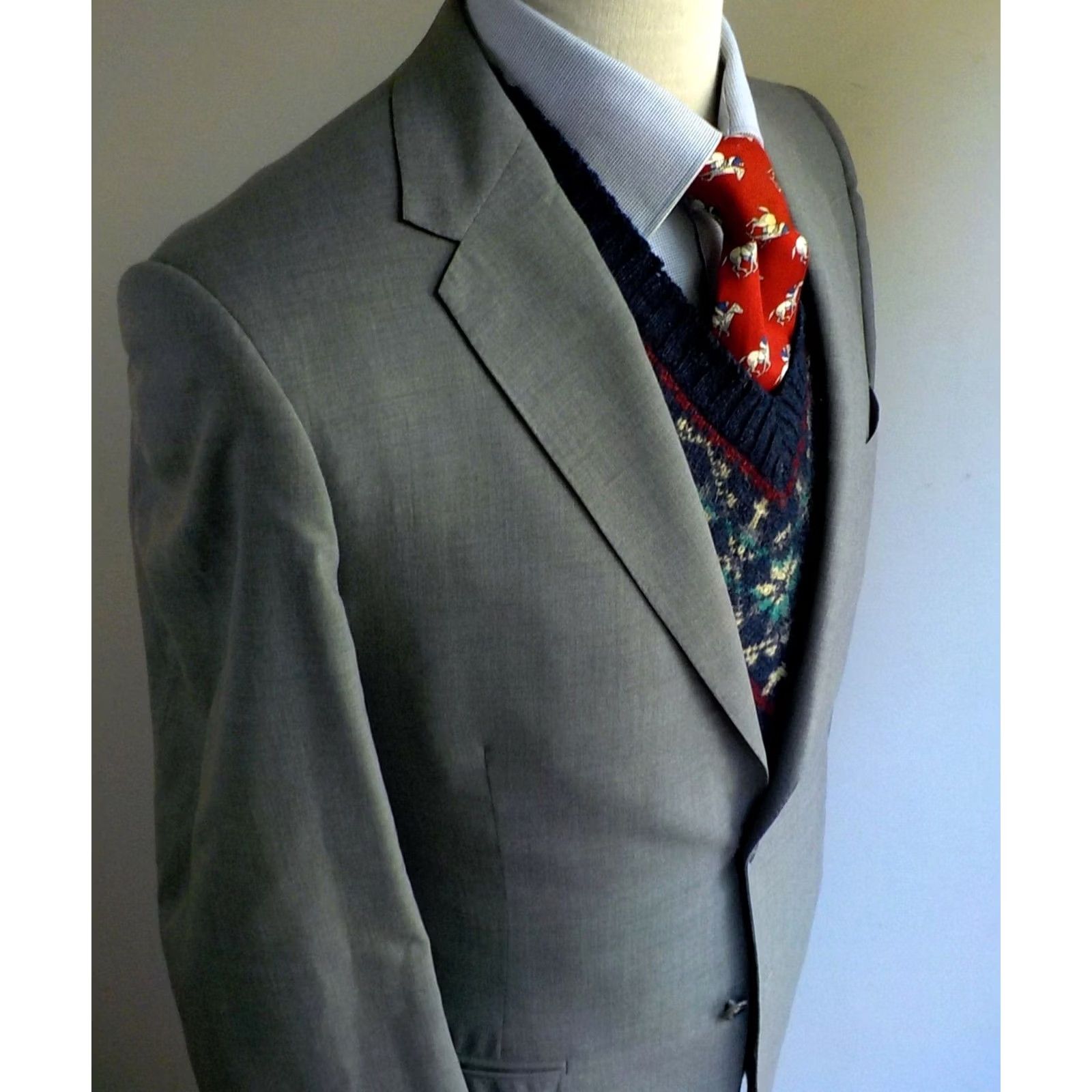 Vintage VINTAGE John Wannamaker 2 Button Suit Gray 38R Mens Slim Flat Front 32x29.5 Regular P2P 20" Double Back Vents Size 38R - 3 Thumbnail