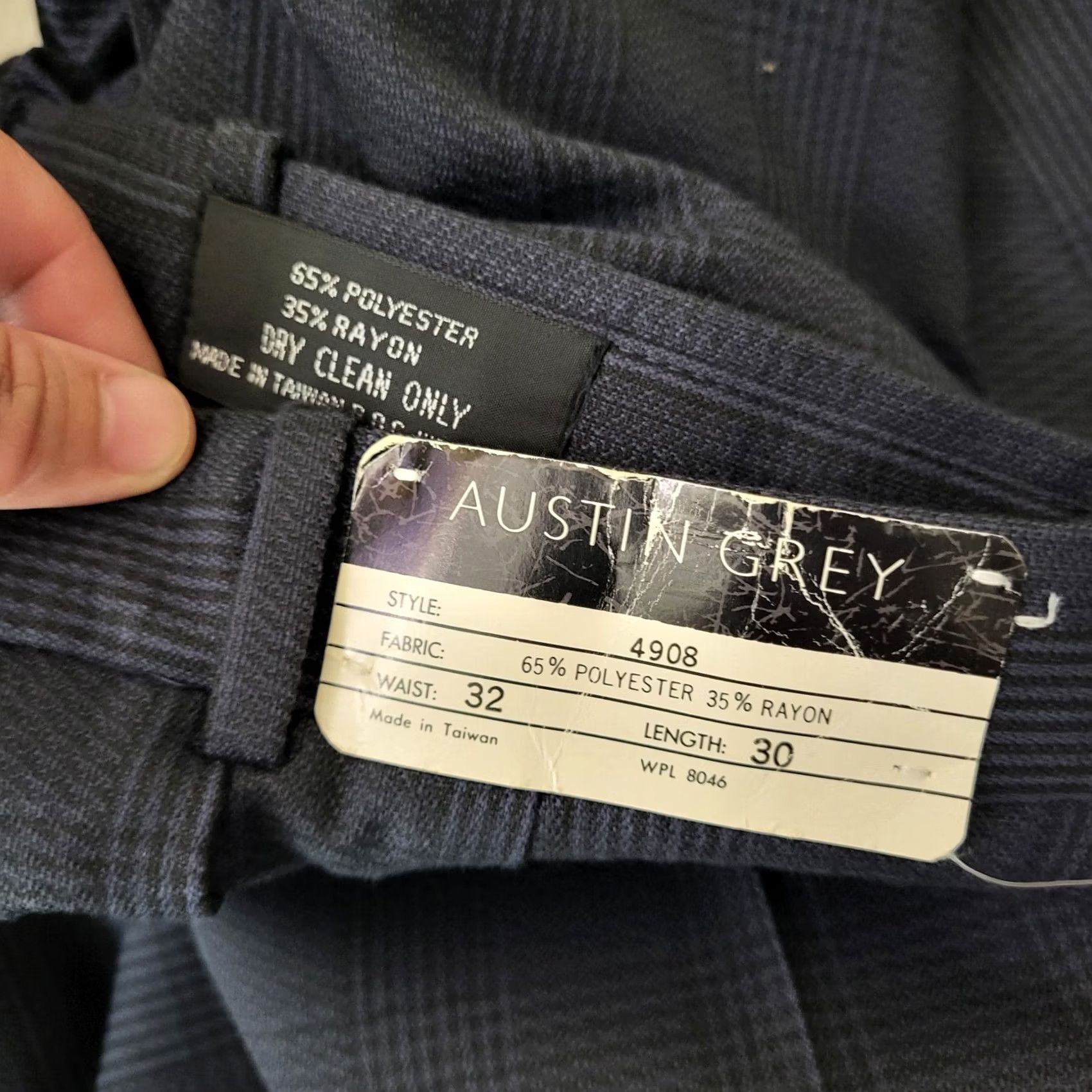 Vintage AUSTIN GREY Blue Plaid Dress Pants Men 32x30 Slim Straight Regular Rise Mid 10-12 Adjustable Waist Nyl/Poly Dry Clean Only Vintage No Size US 32 / EU 48 - 5 Thumbnail