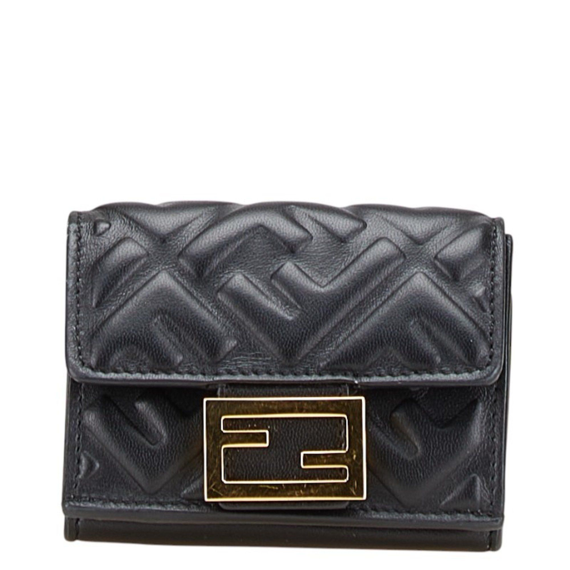 Fendi Baguette Micro Trifold Wallet in Black Leather for Women