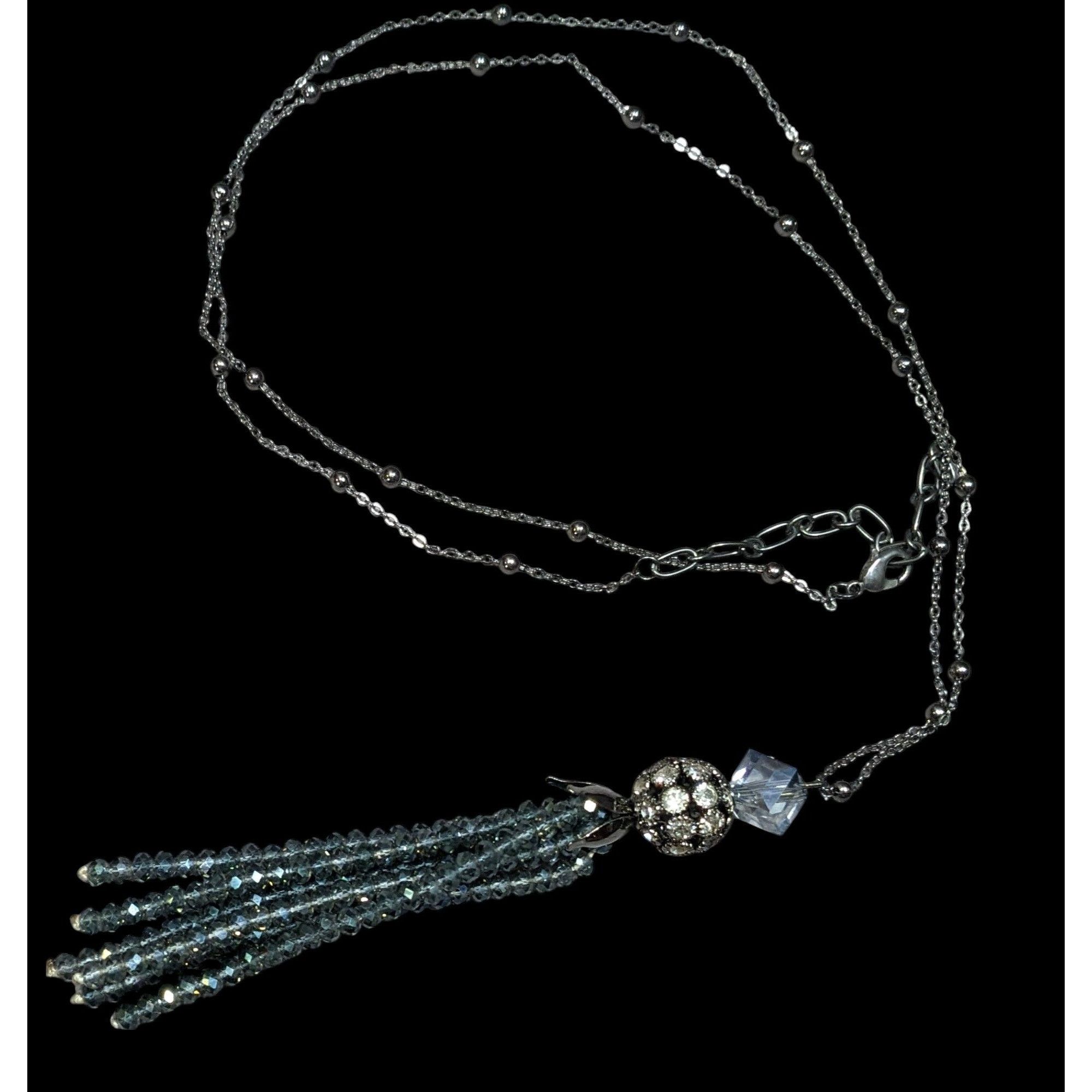Other Sparkly Glam Crystal Glass Silver Tone Tassel Necklace Size ONE SIZE - 1 Thumbnail