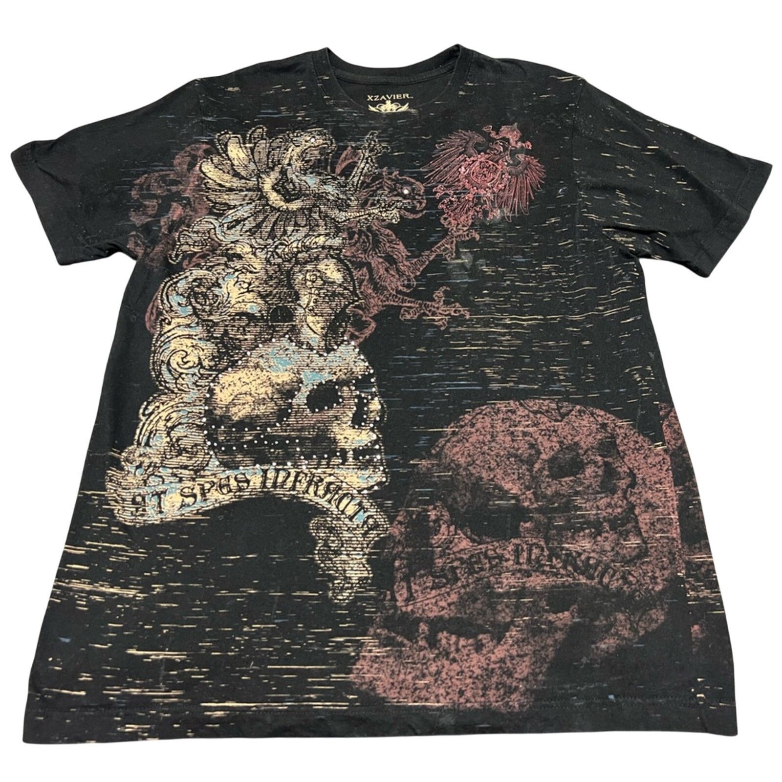 Xavier Y2K Xzavier Black AOP Skulls Cross Affliction Style Shirt XL Size US XL / EU 56 / 4 - 1 Thumbnail