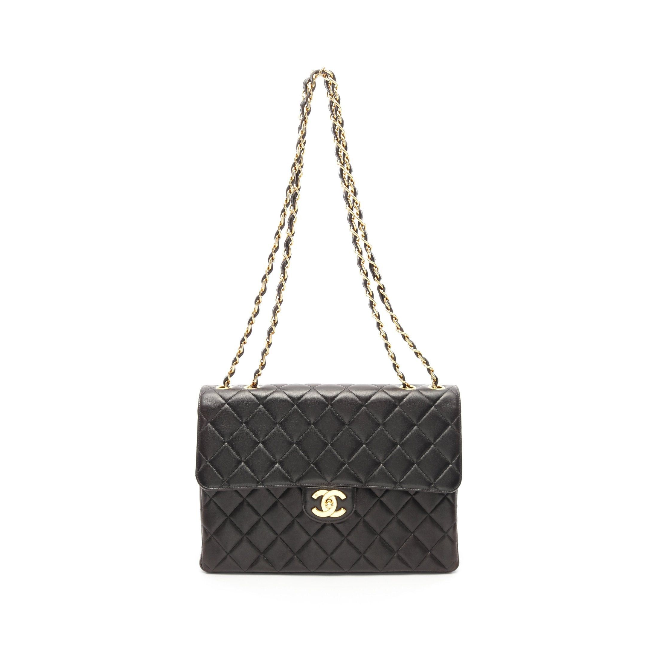 Chanel Chanel Decamatlassé 30 Single Flap Double Chain Shoulder Bag Lambskin Black Gold Hardware Size ONE SIZE - 1 Thumbnail