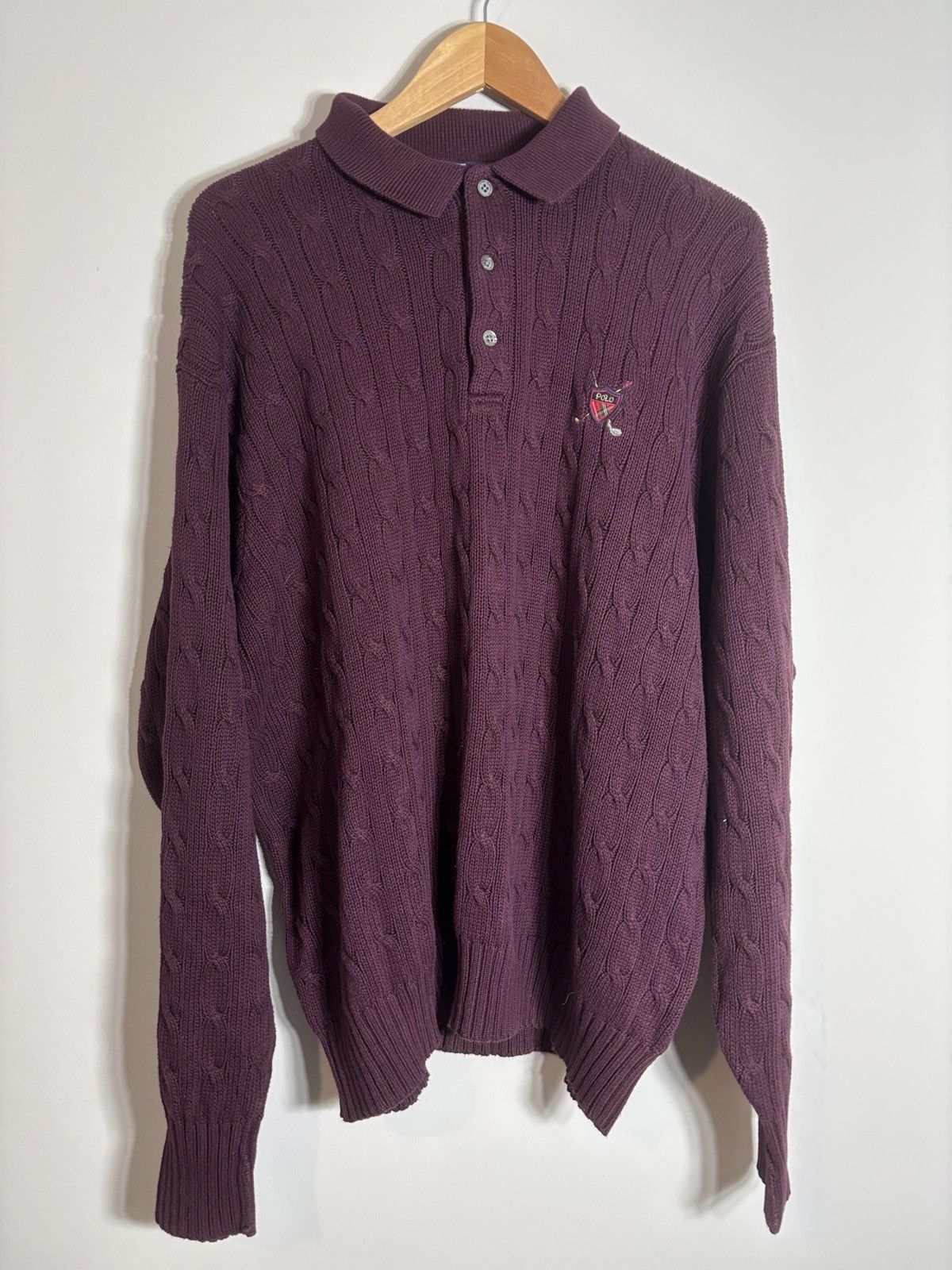 Vtg Polo Ralph Lauren Knit Collar Crest Golf Sweater Preppy