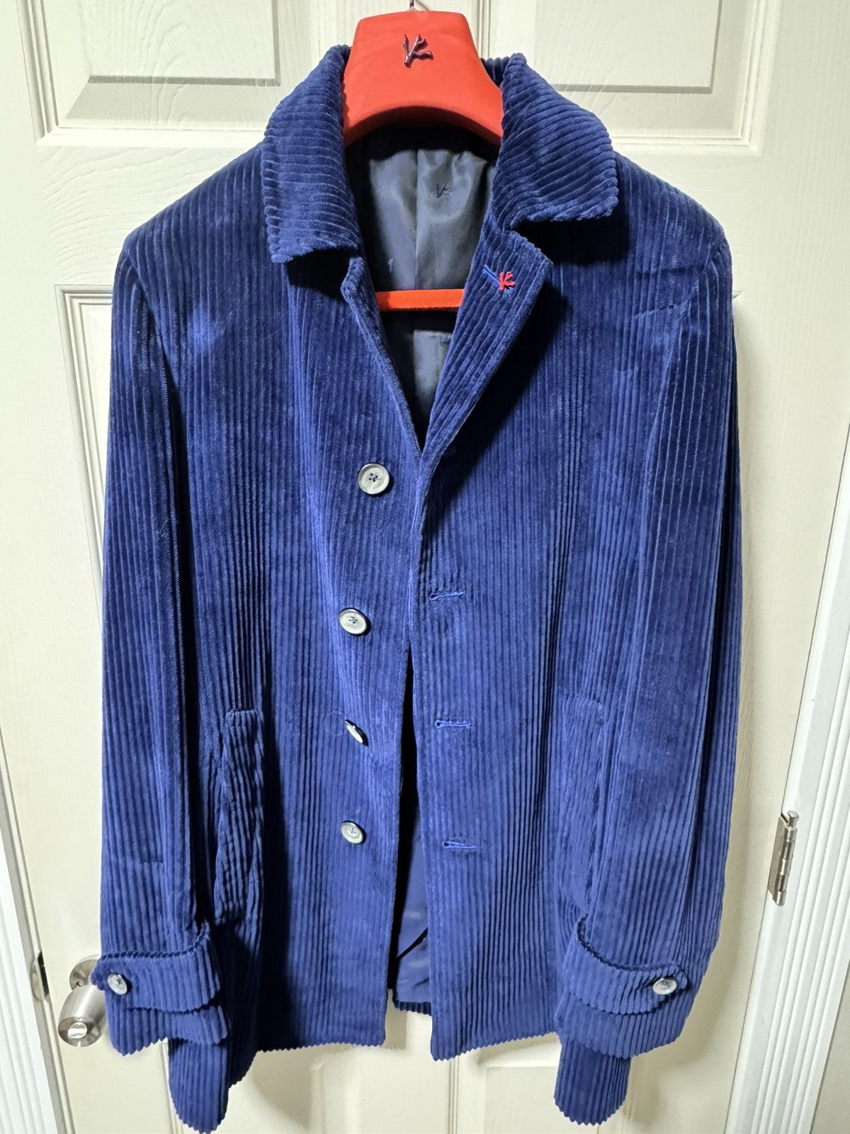 Isaia Napolii Isaia Napoli Men’s Blue Corduroy Overcoat Size US M / EU 48-50 / 2 - 2 Thumbnail