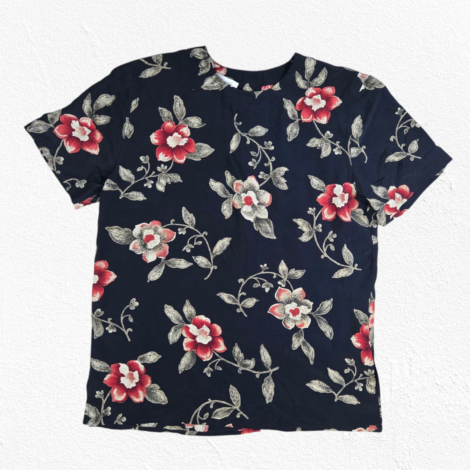 Vintage Vintage Black Red Floral 100% Silk Blouse Size Small Size S / US 4 / IT 40 - 2 Thumbnail