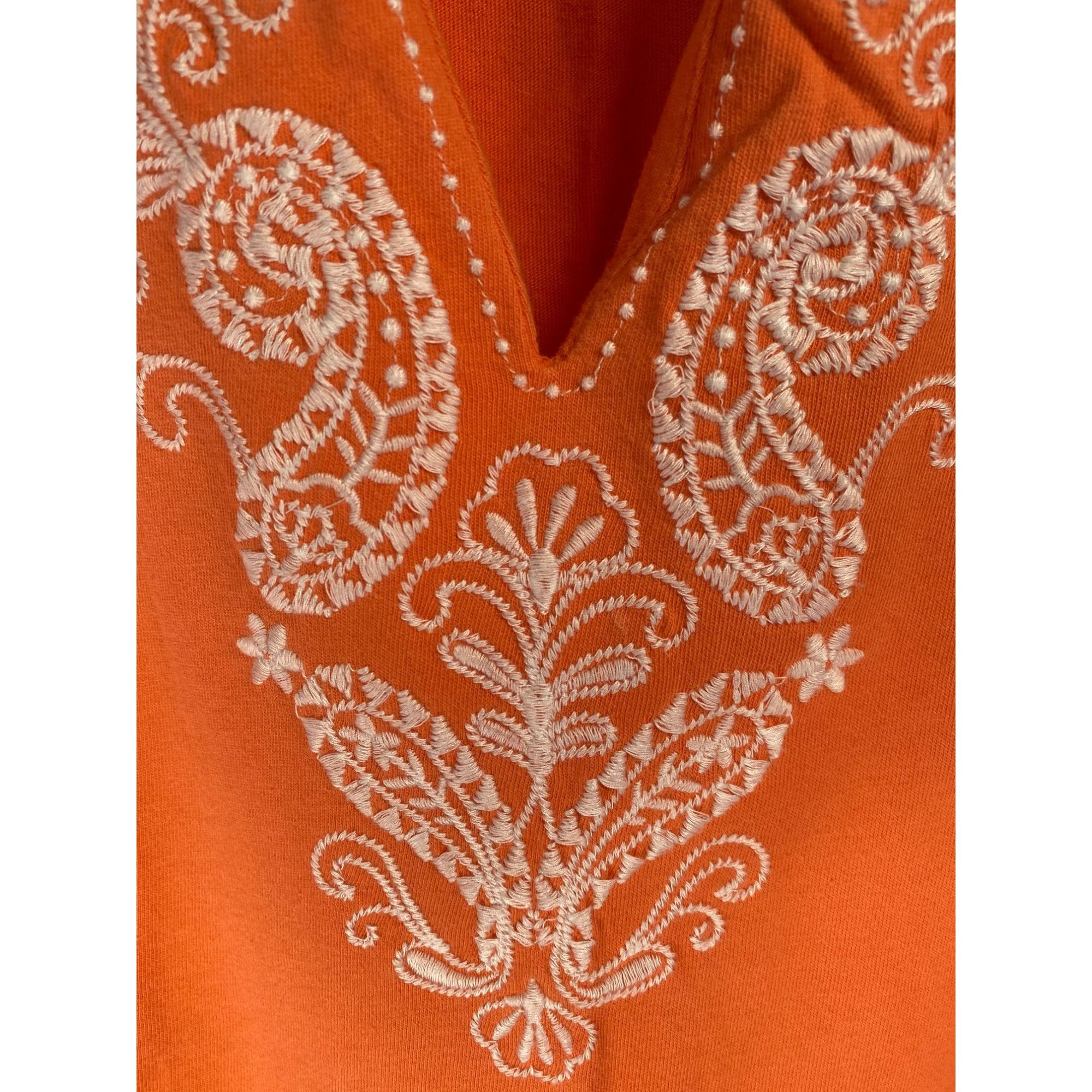 Lands' End Lands End Sleeveless Orange Embroidered Cotton Tunic Dress W Size 3XL / US 20-22 - 2 Thumbnail