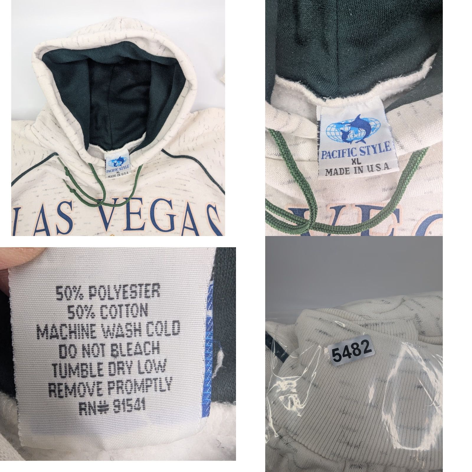 Paradise VINTAGE Pacific Style Hoodie Shirt Unisex Adults XL Ivory Logo Graphic Print Pockets USA 90s? Size US XL / EU 56 / 4 - 8 Thumbnail