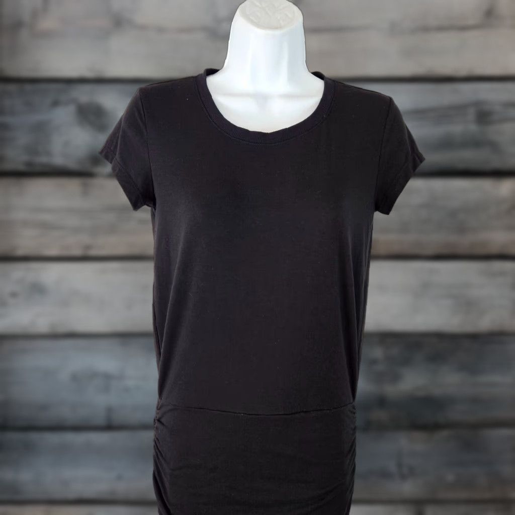 Athleta Athleta Womens Topanga Tee Dress XS Solid Black Short Sleeve Ruched Shirt Dress Size 26" / US 2 / IT 38 - 1 Thumbnail