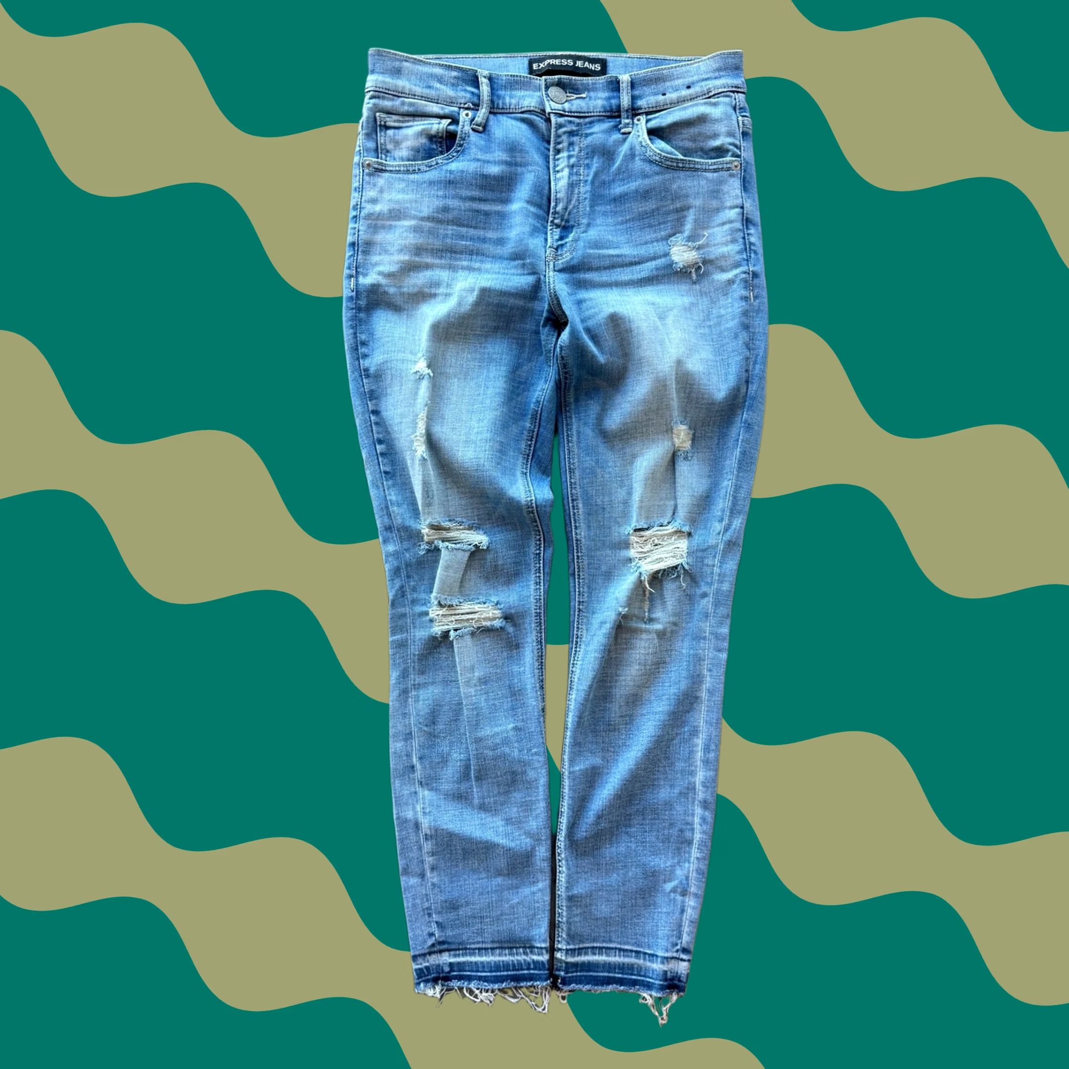 Express VINTAGE Express Denim Performance Crop High Rise Distressed Jeans 6 Women's Blue Jeans 6 Damen Size 28" / US 6 / IT 42 - 1 Thumbnail