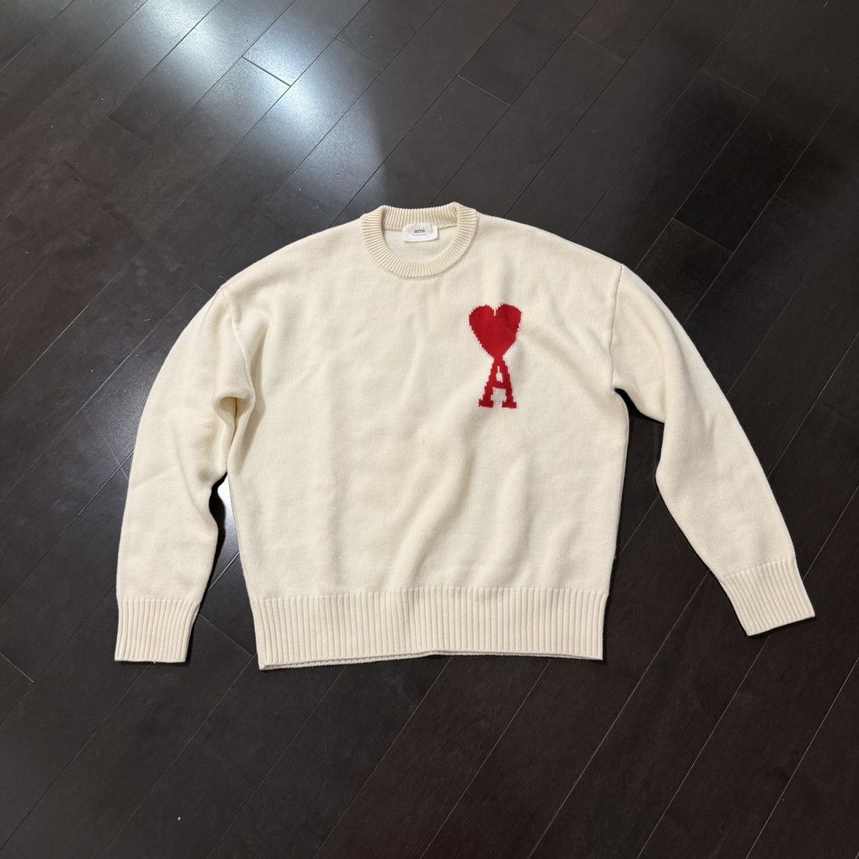 AMI Off-White Wool Ami de Coeur Sweater Size US M / EU 48-50 / 2 - 1 Thumbnail