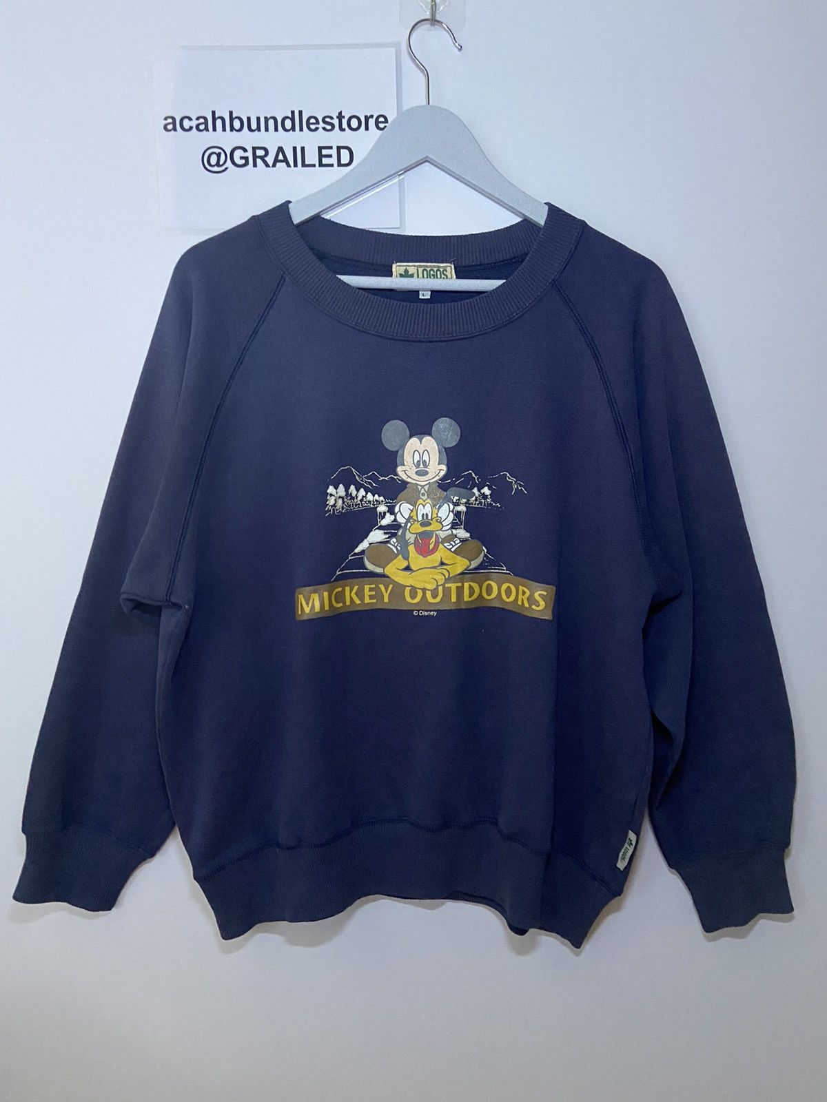 image of Mickey Mouse x Outdoor Products Vintage Logos Mickey Outdoor Sweatshirt in Blue, Men's (Size Large)