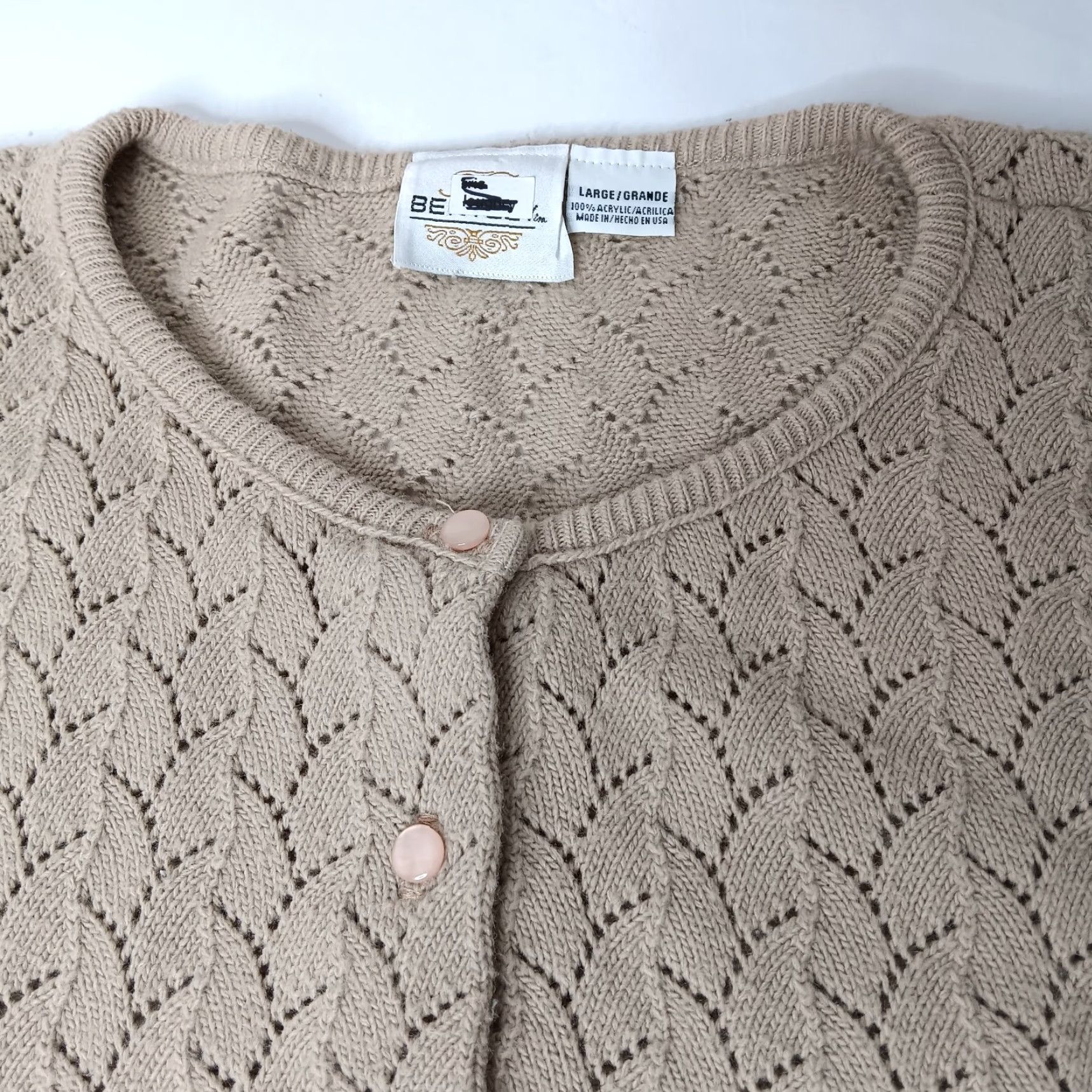 Vintage VINTAGE Bentley Cardigan Sweater Women Large Beige Open-Knit Regular Fit Classic Grannycore Size L / US 10 / IT 46 - 7 Thumbnail