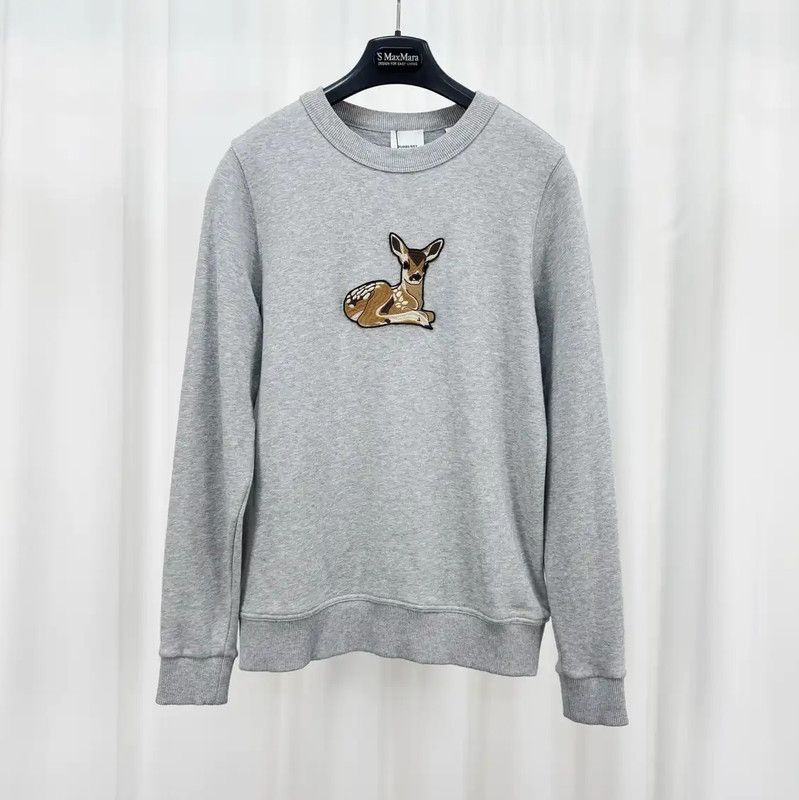 Burberry Gray Embroidered Logo Long Sleeve Sweatshirt