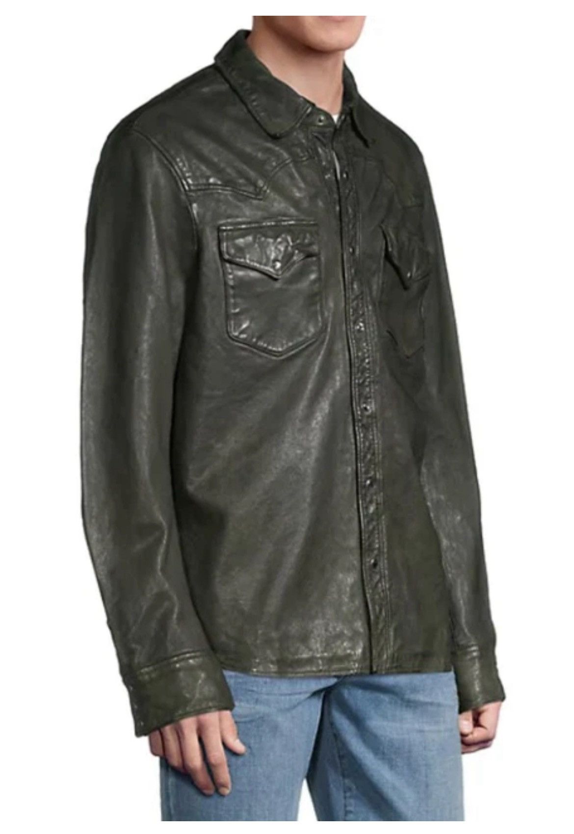 Ralph Lauren Washed Olive Green Leather Shirt Jacket SMALL Size US S / EU 44-46 / 1 - 19 Thumbnail