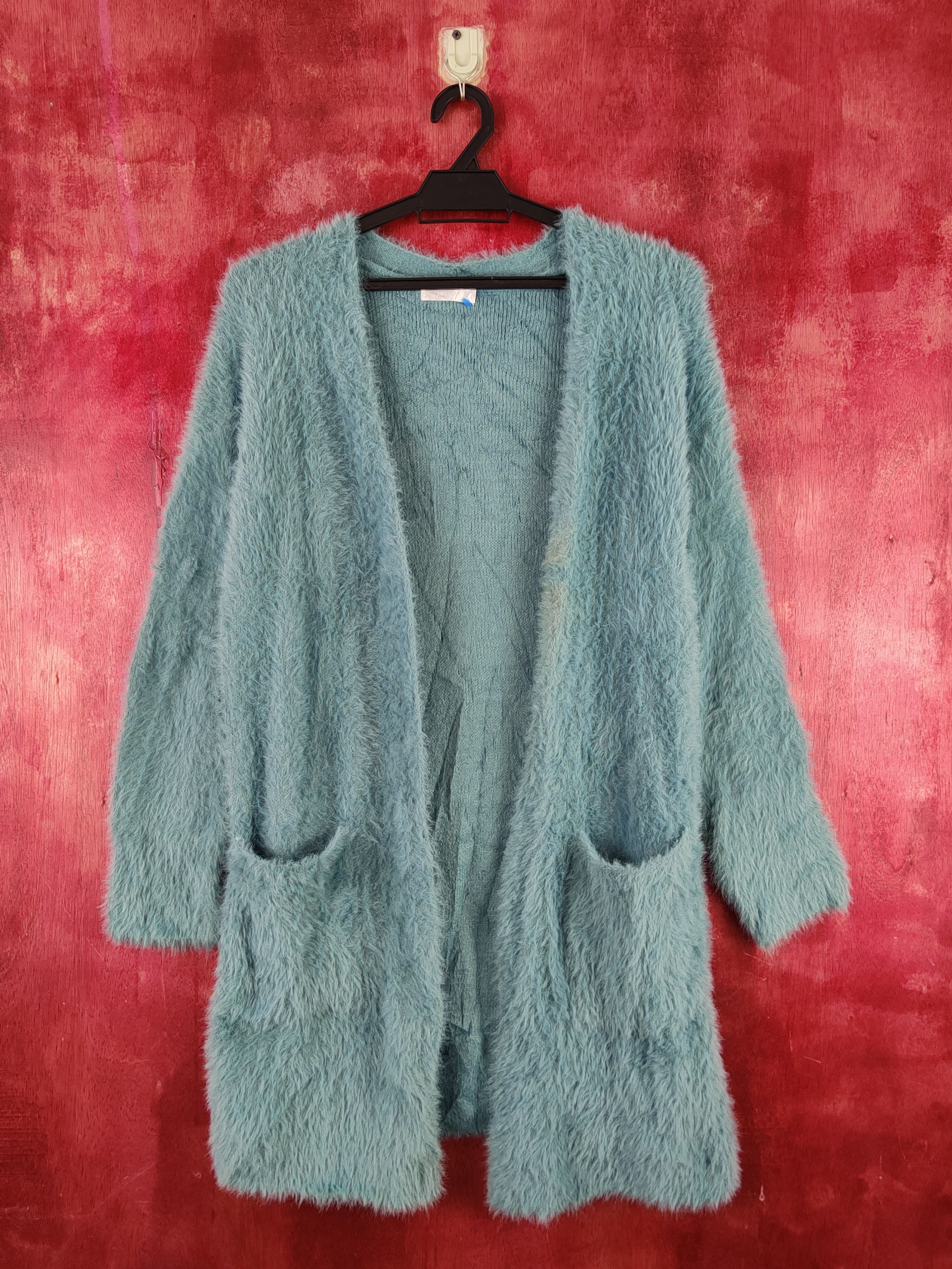 image of Homespun Knitwear x Vintage Dreskip Turquoise Fur Mohair Knitwear Cardigan S2038 in Turqouise, Wome