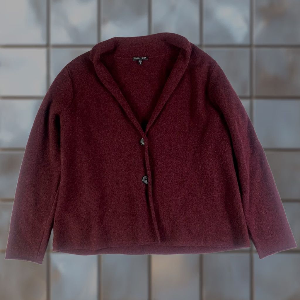 Eileen Fisher VINTAGE Eileen Fisher Red Cardigan Sweater 1X Burgundy Wool Cashmere Blend Button Womens Cardigan/ Sweater 1X Red Burgundy Wool Cashmere Button Women Size XL / US 12-14 / IT 48-50 - 1 Thumbnail