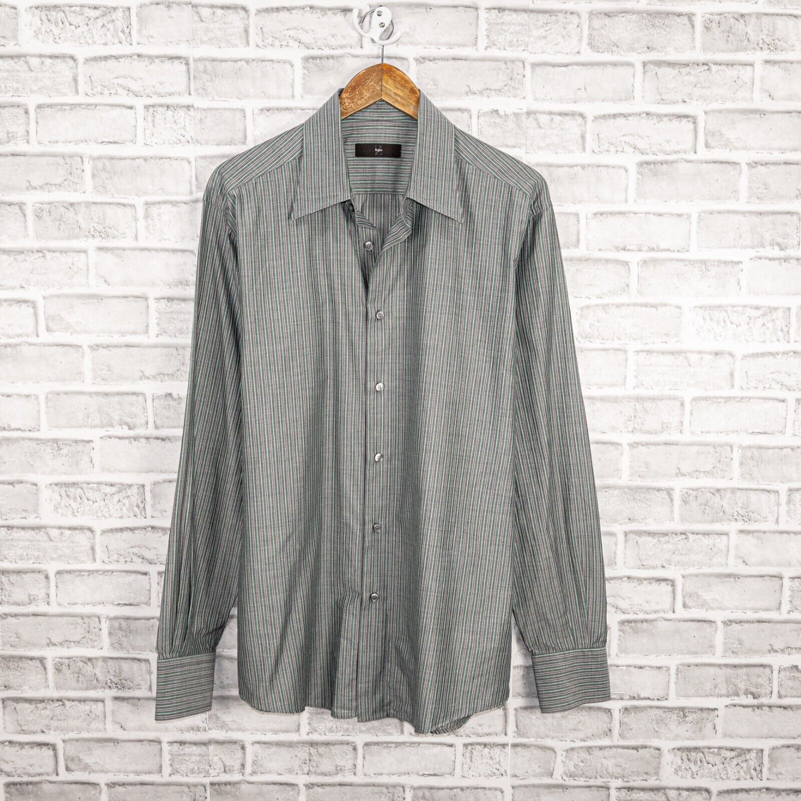 Z Zegna Ermenegildo Z Zegna Button up Shirt in Gray green striped Size US XL / EU 56 / 4 - 1 Thumbnail