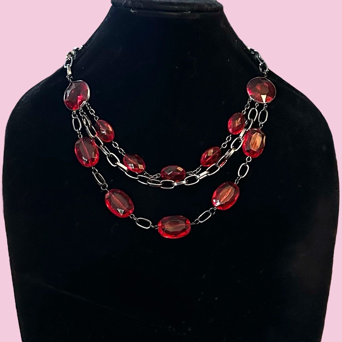 Other Chunky multi strand silver tone layered red bead necklace Size ONE SIZE - 1 Thumbnail