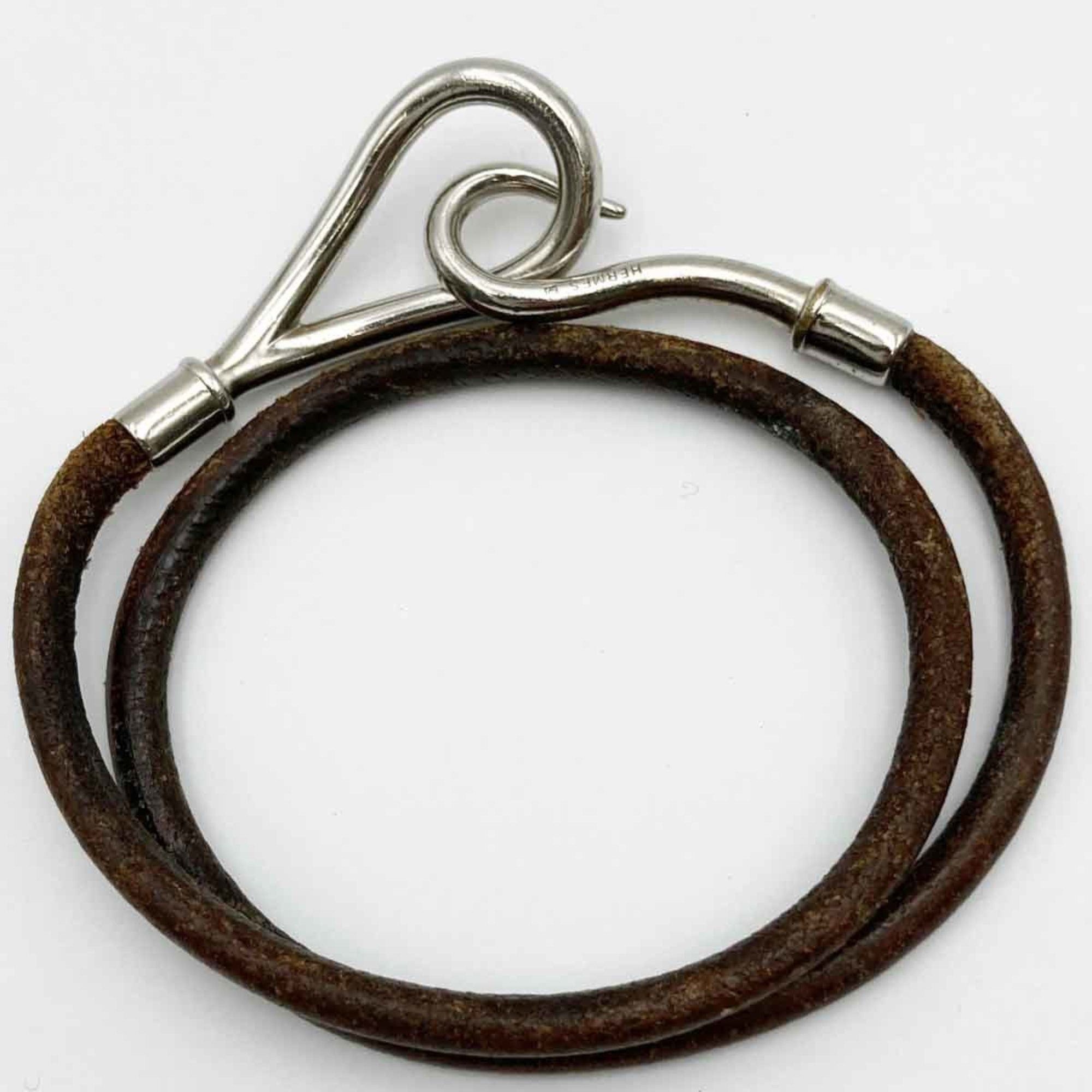 image of Hermes Bracelet Hook Leather Brown Silver Color Ladies Itudnqpijbvi, Women's