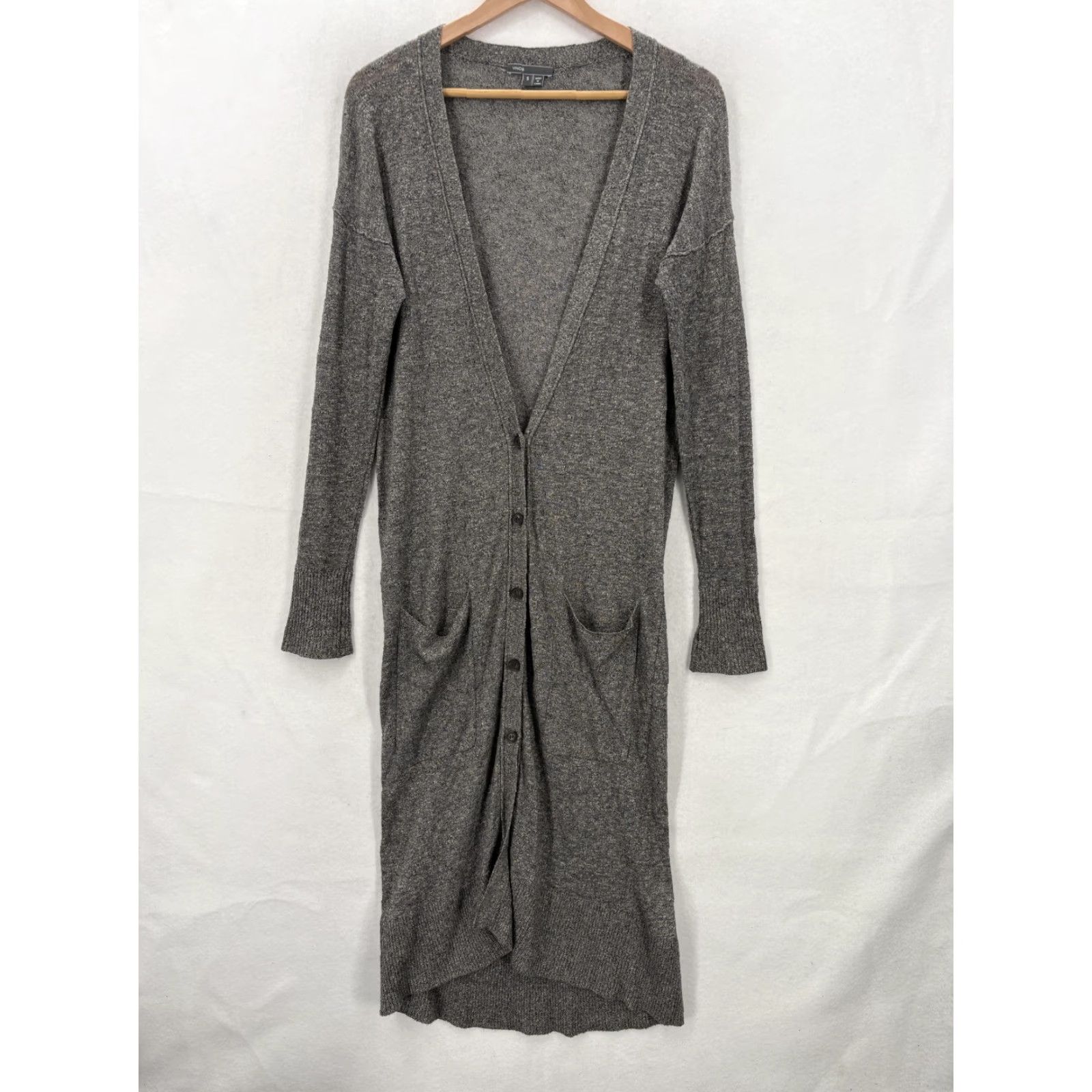 Vince Vince Womens Cardigan Sweater Longline Duster Pockets Gray Small V-Neck Linen Blend Knit Shirt/Top, 80% viscose, 20% linen, Lightweight Mens? Womens Size S / US 4 / IT 40 - 2 Thumbnail