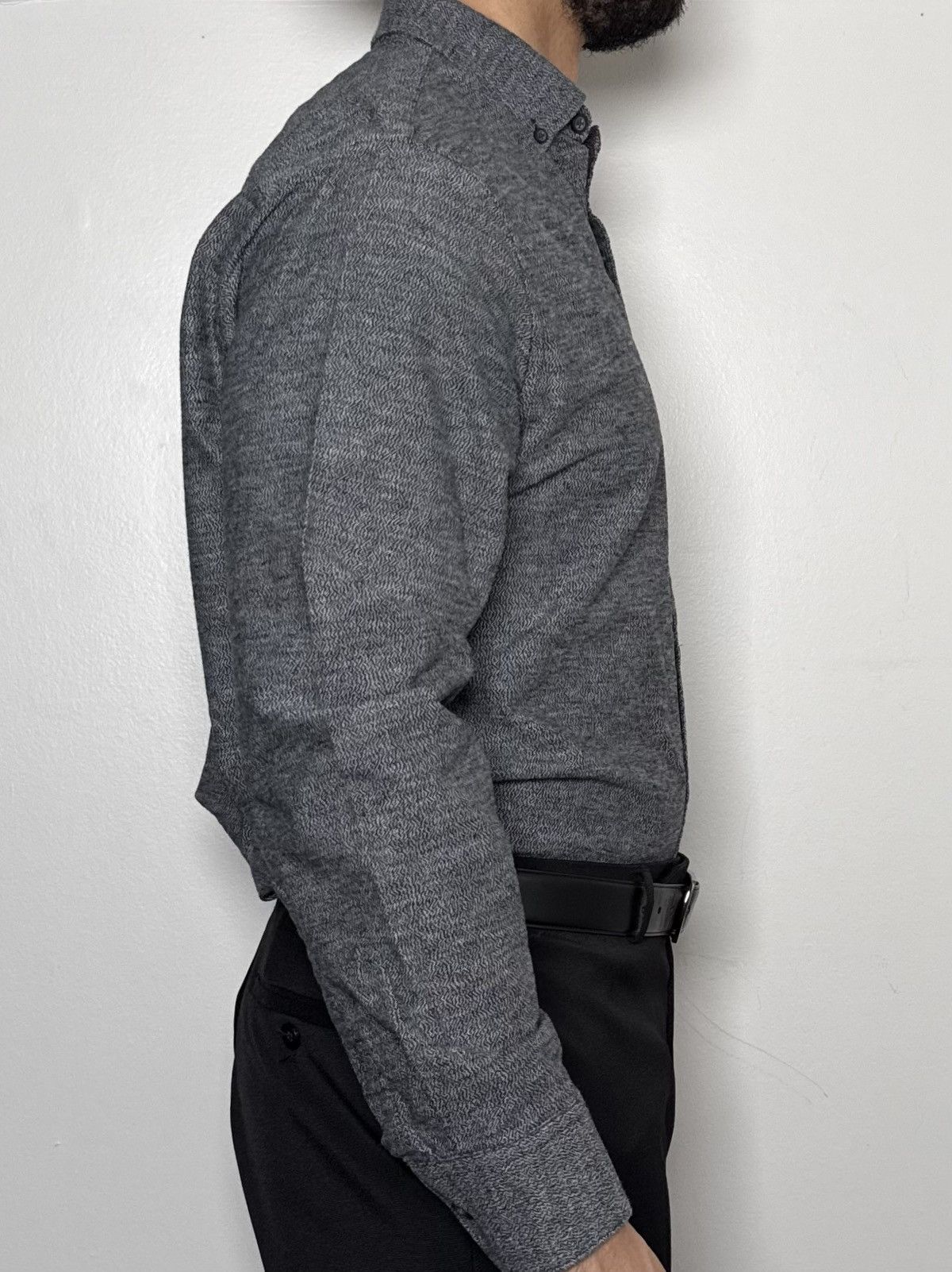 Marc Anthony Marc Anthony Slim Fit Grey Textured Button-Down Shirt Size US M / EU 48-50 / 2 - 2 Thumbnail