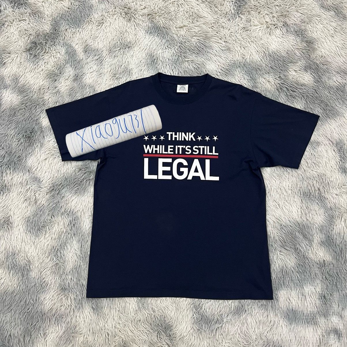 image of Think While It’S Still Legal Vetements T-Shirt Denma in Navy, Men's (Size Large)