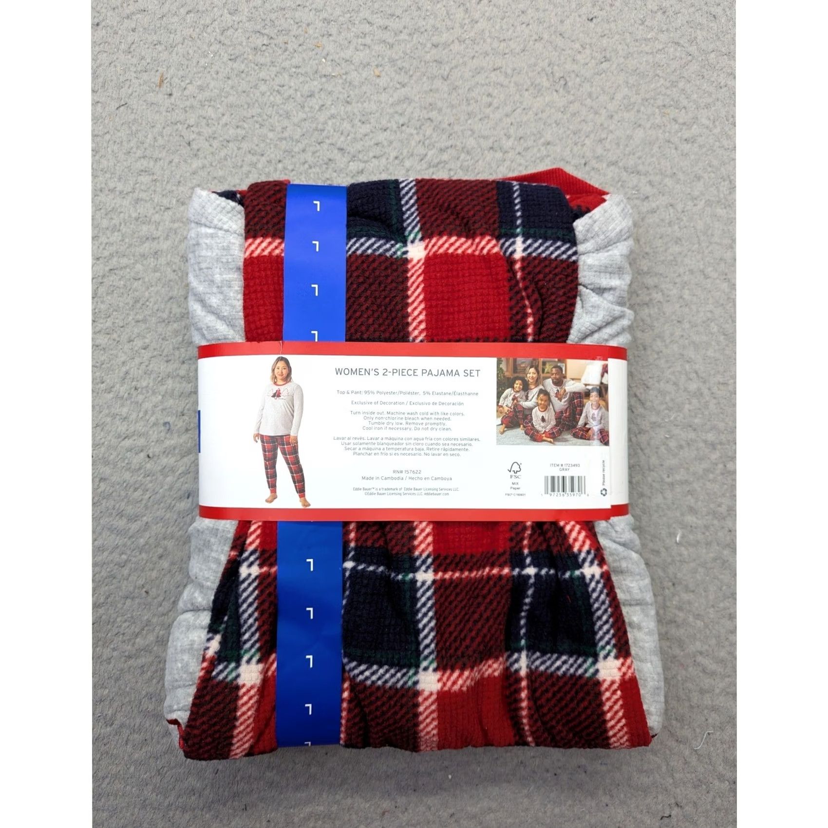 Eddie Bauer Eddie Bauer Womens Pajama Set Grey Red Plaid Christmas Tree Large NEW Two-Piece Knit Sleepwear Set Mens? Size ONE SIZE - 3 Thumbnail
