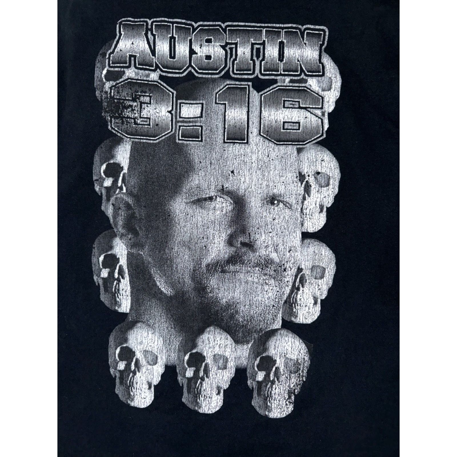 Vintage Stone Cold Steve Austin Skull T-Shirt WWE Black L Mens Regular Skull Graphic 90s? Size US L / EU 52-54 / 3 - 6 Thumbnail