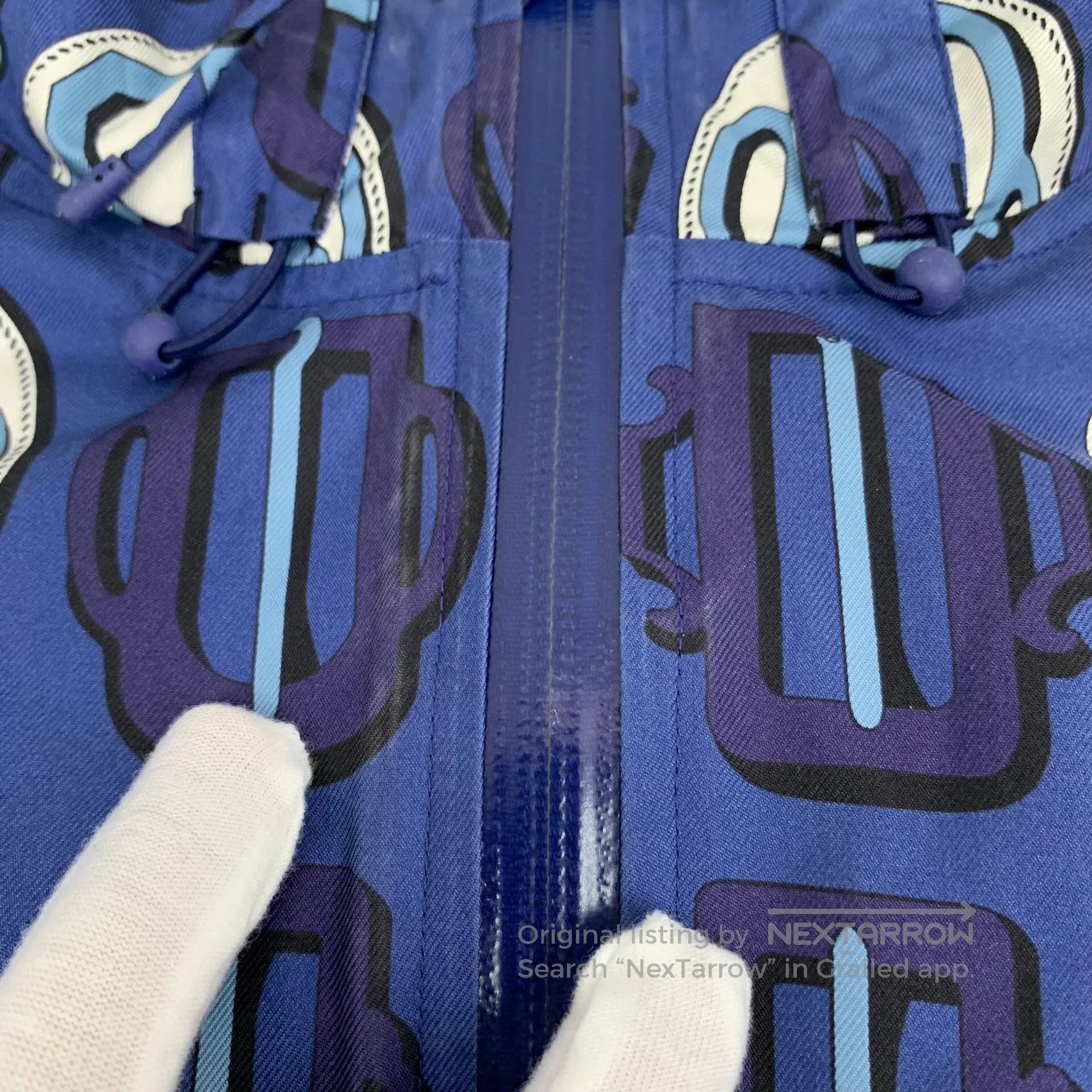 Hermes Hermes Dark Blue Monogram Printed Silk-cotton Hooded Zippe Size XXS / US 00 / IT 34 - 8 Thumbnail