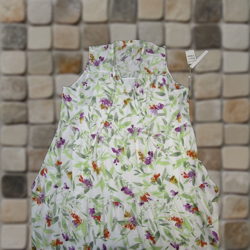 Vintage Caslon Dress Womens 2X Ivory Green Red Purple Floral Blouson New Size XXL / US 16-18 / IT 52-54 - 1 Thumbnail