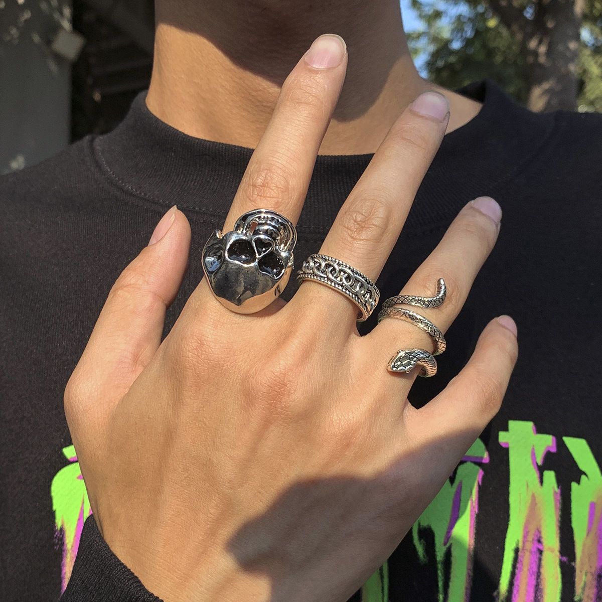 Avant Garde x Jewelry Snake Modern Jewelry Rings Open Ring (Size 7-13) in Silver, Men's