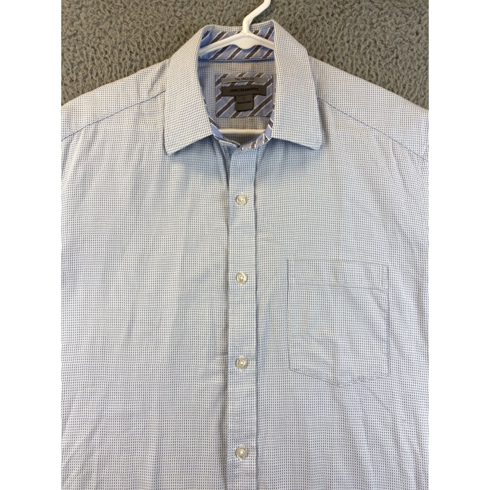 Johnston & Murphy Johnston & Murphy Dress Shirt Men L Long Sleeve Cotton 83-53 Blue Regular Breathable 90s? Size 42R - 4 Thumbnail