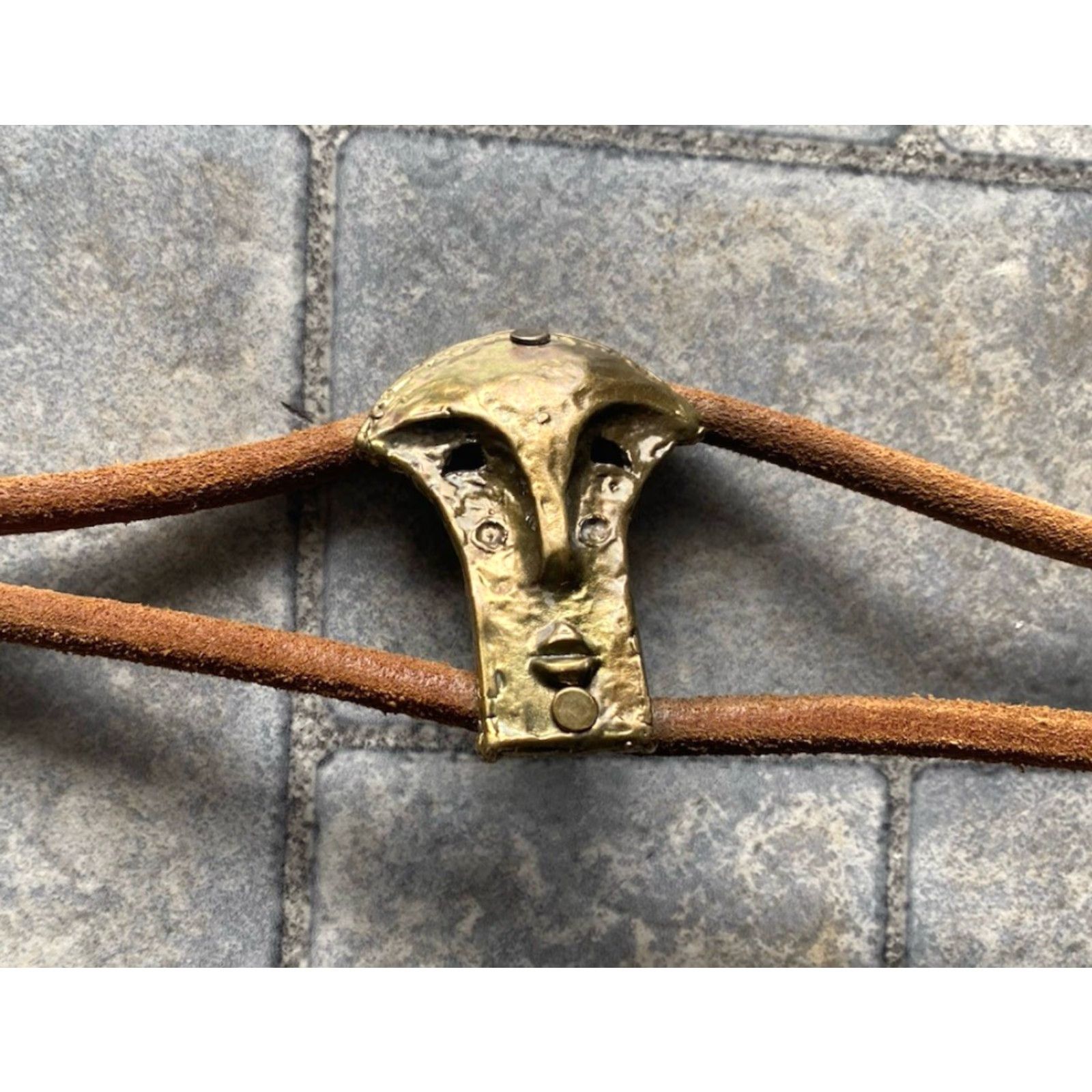 Vintage VINTAGE La Squadra Belt Leather Rope Brown Bohemian Western Aztec Faces Cowgirl Women Belt Size ONE SIZE - 7 Thumbnail