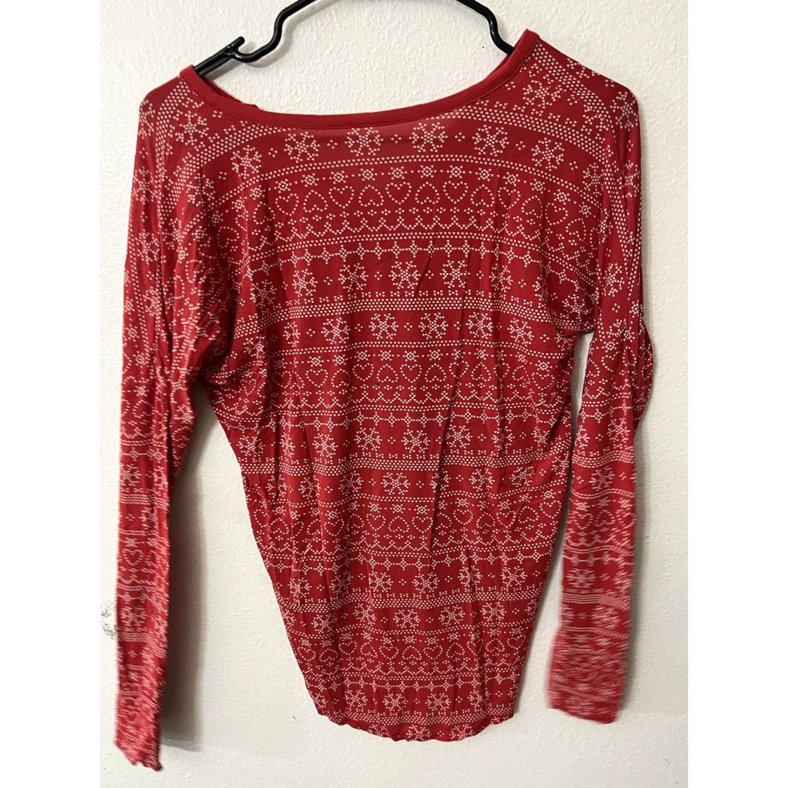 Gap VINTAGE Love By Gap Shirt Womens XS Red V-Neck Ribbed Christmas Pattern Night Size XS / US 0-2 / IT 36-38 - 3 Thumbnail