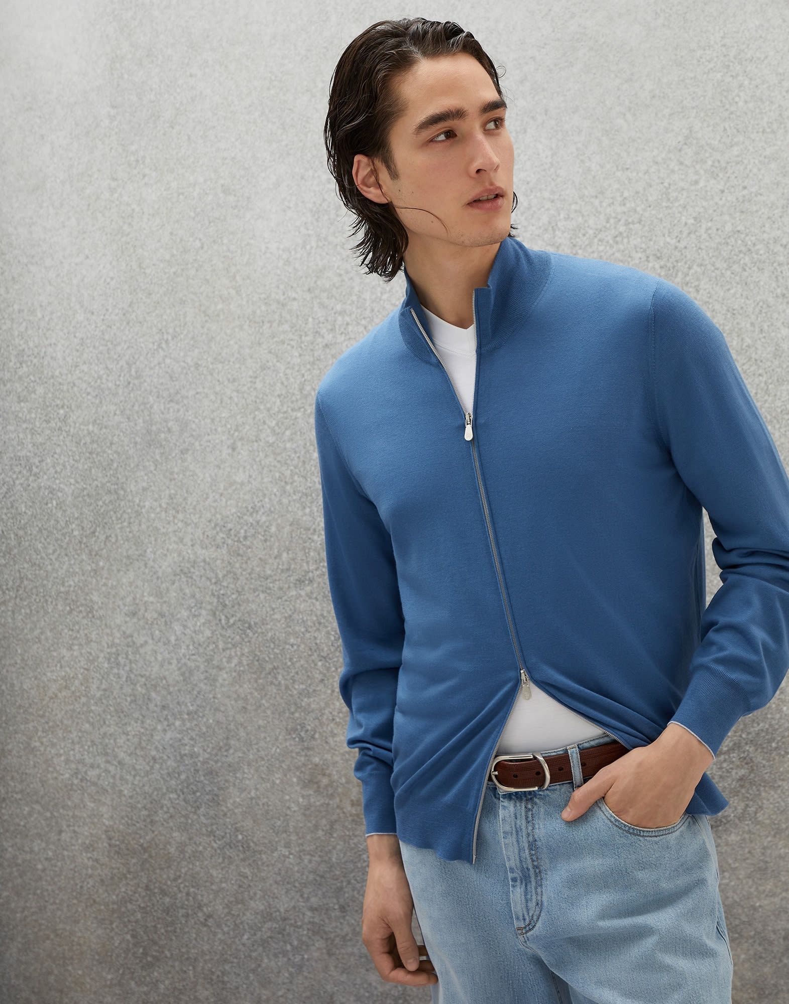 Brunello Cucinelli o1w1db10924 Cardigan in Open Blue Size US XS / EU 42 / 0 - 1 Thumbnail