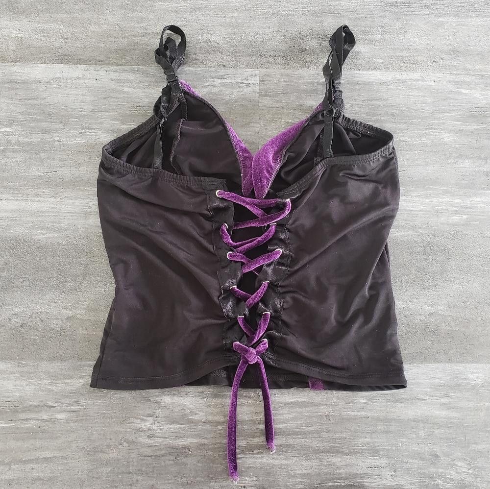 Designer Purple Black Velvet Marquee Dressy Cropped Tank Size M / US 6-8 / IT 42-44 - 2 Thumbnail