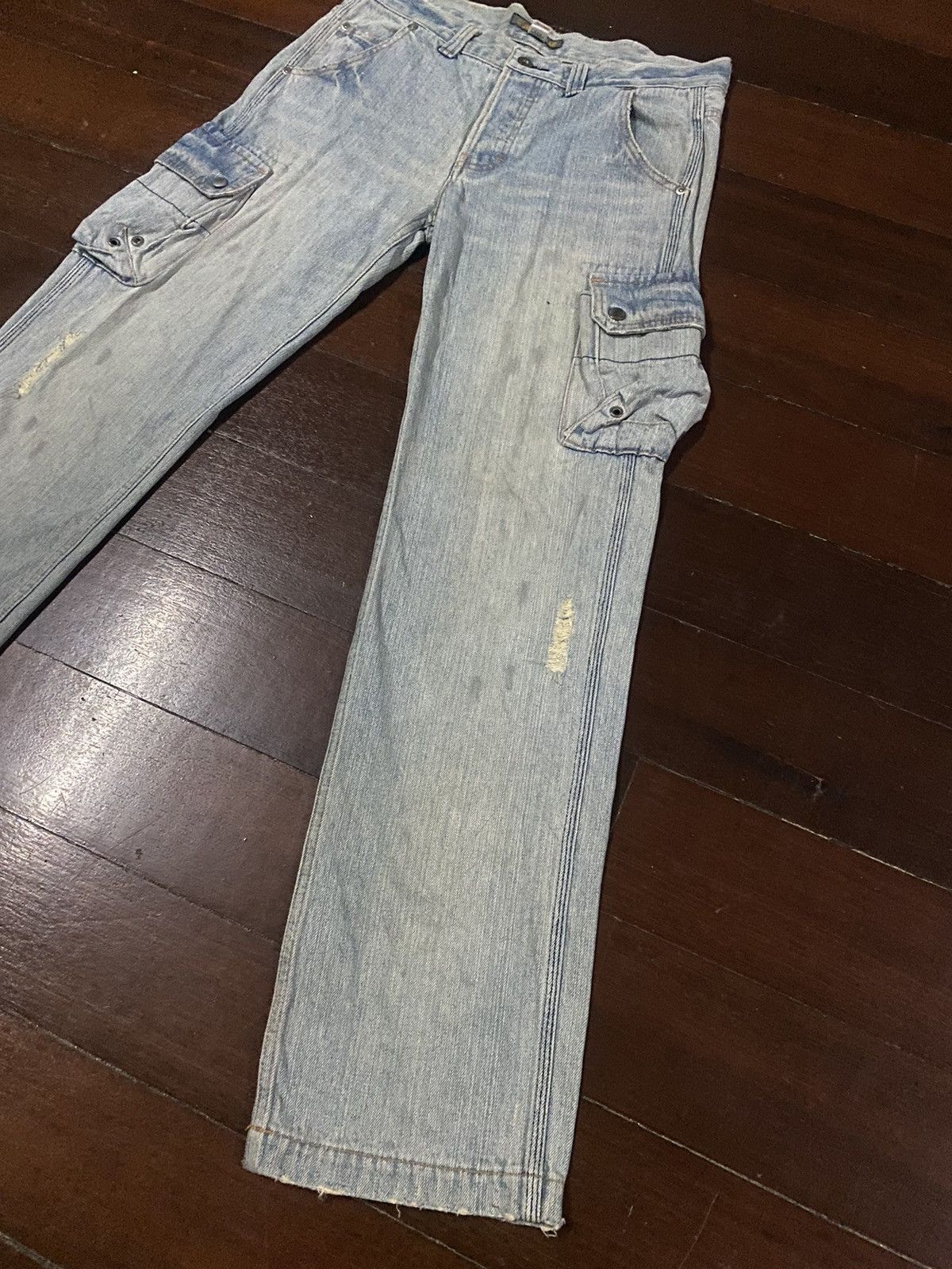 Japanese Brand FIRE 🔥 CUBE SUGAR CARGO MULTI POCKETS FLARE JEANS Size US 34 / EU 50 - 4 Thumbnail